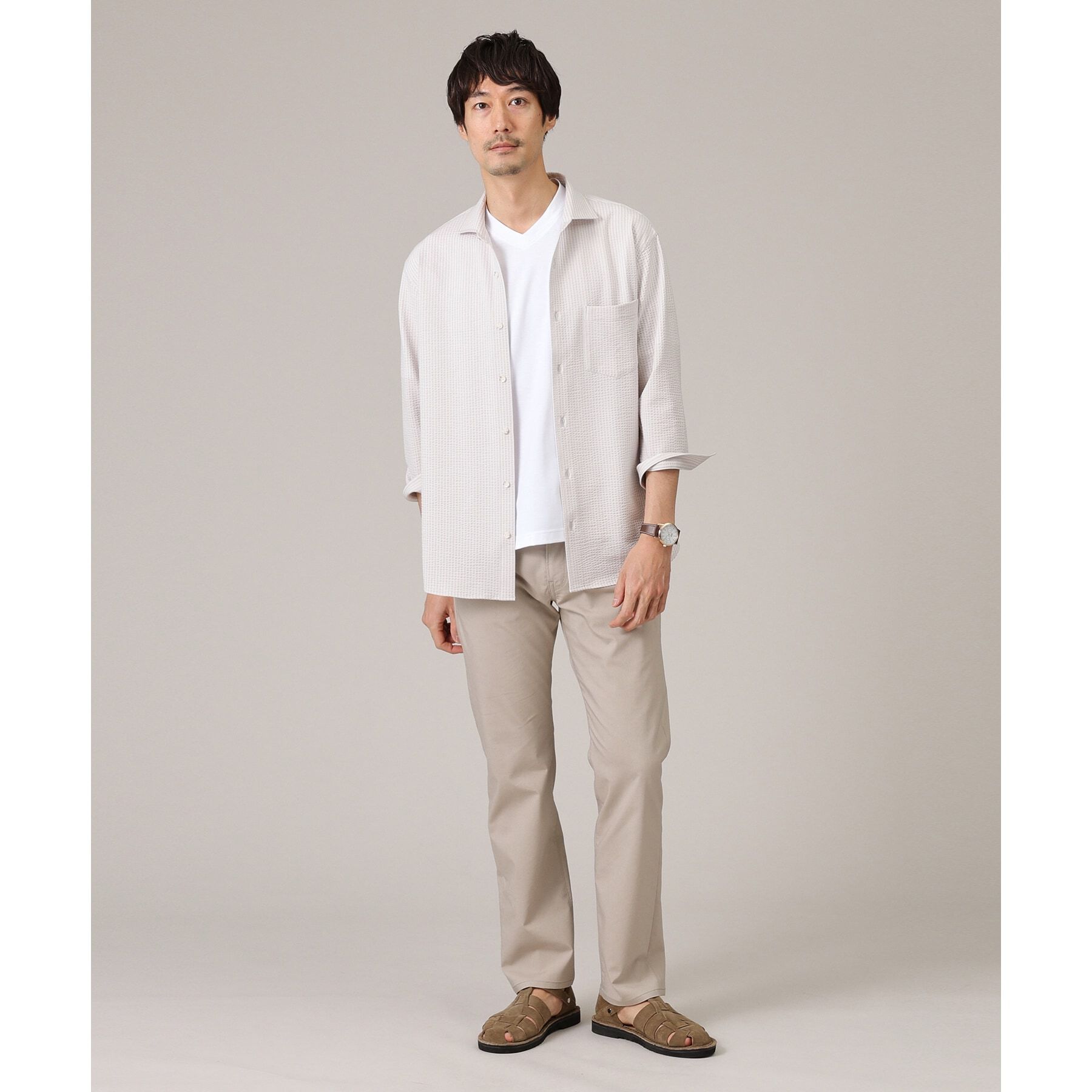 TAKEO KIKUCHI「【抗菌防臭／7分袖】サッカージャージ ストライプシャツ」|シャツ・ブラウス|