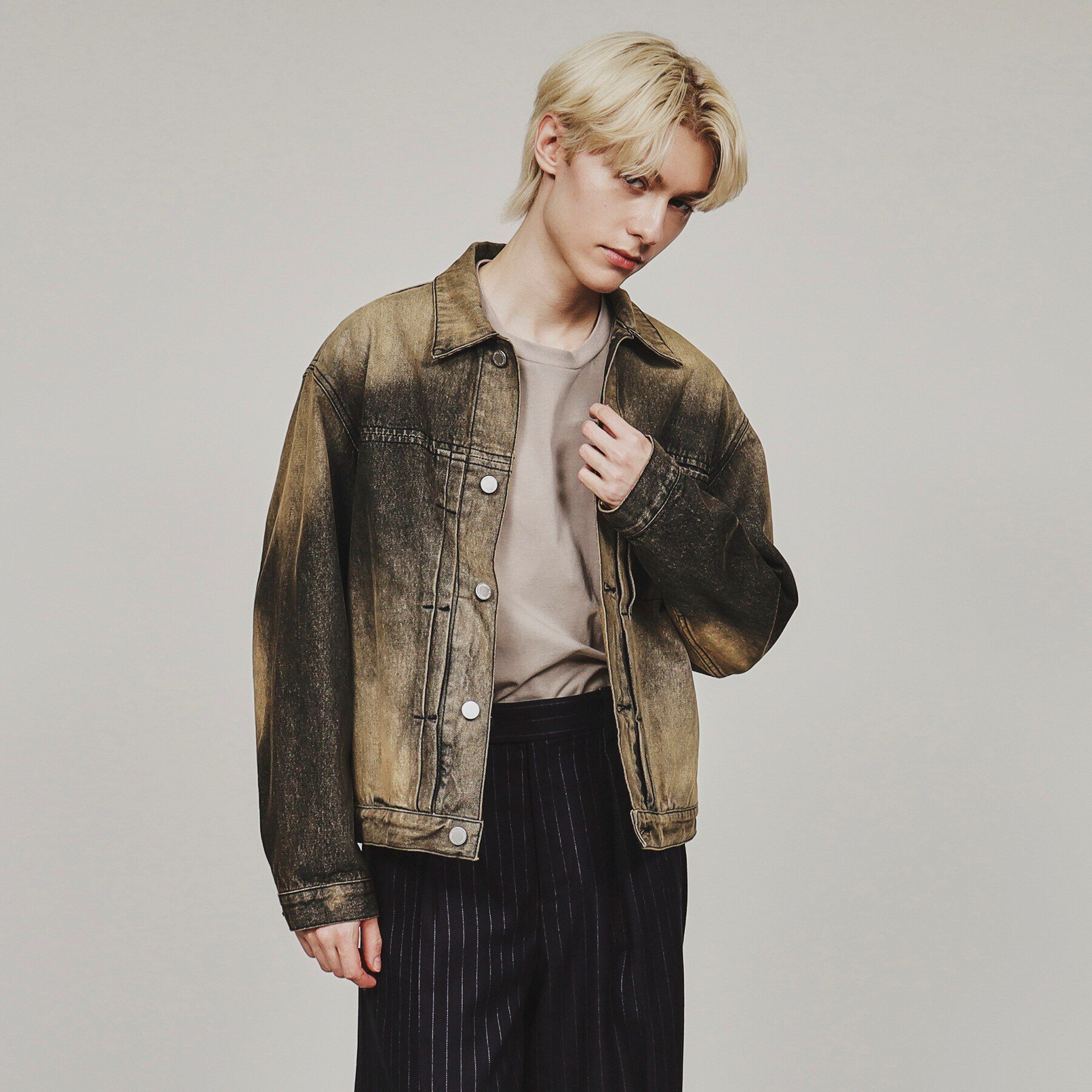 tk.TAKEO KIKUCHI「ウォッシュドカラーデニムブルゾン」|デニムジャケット|ブラック(019)