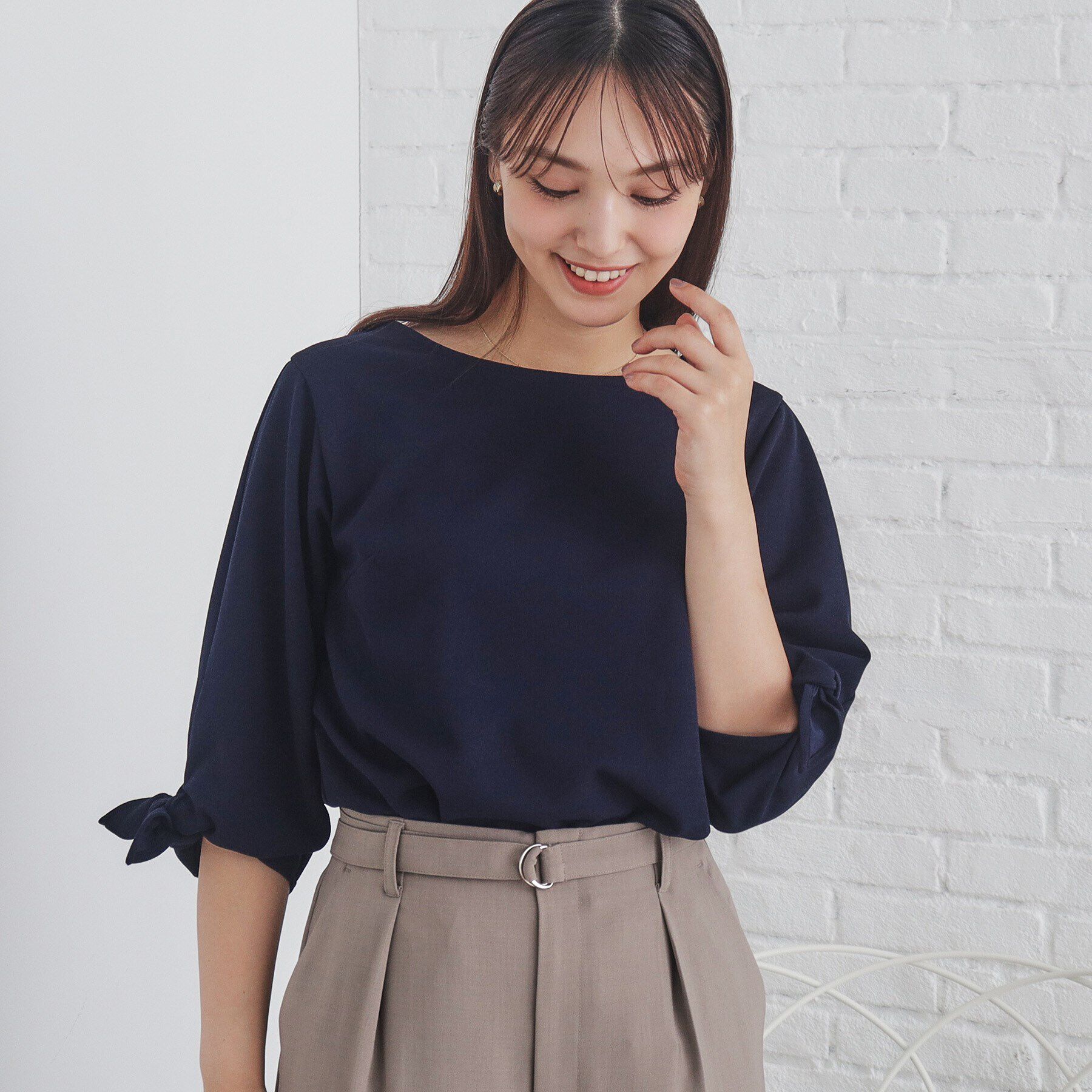 index「カットジョーゼットリボンスリーブトップス【洗濯機洗い可】」|Tシャツ・カットソー|