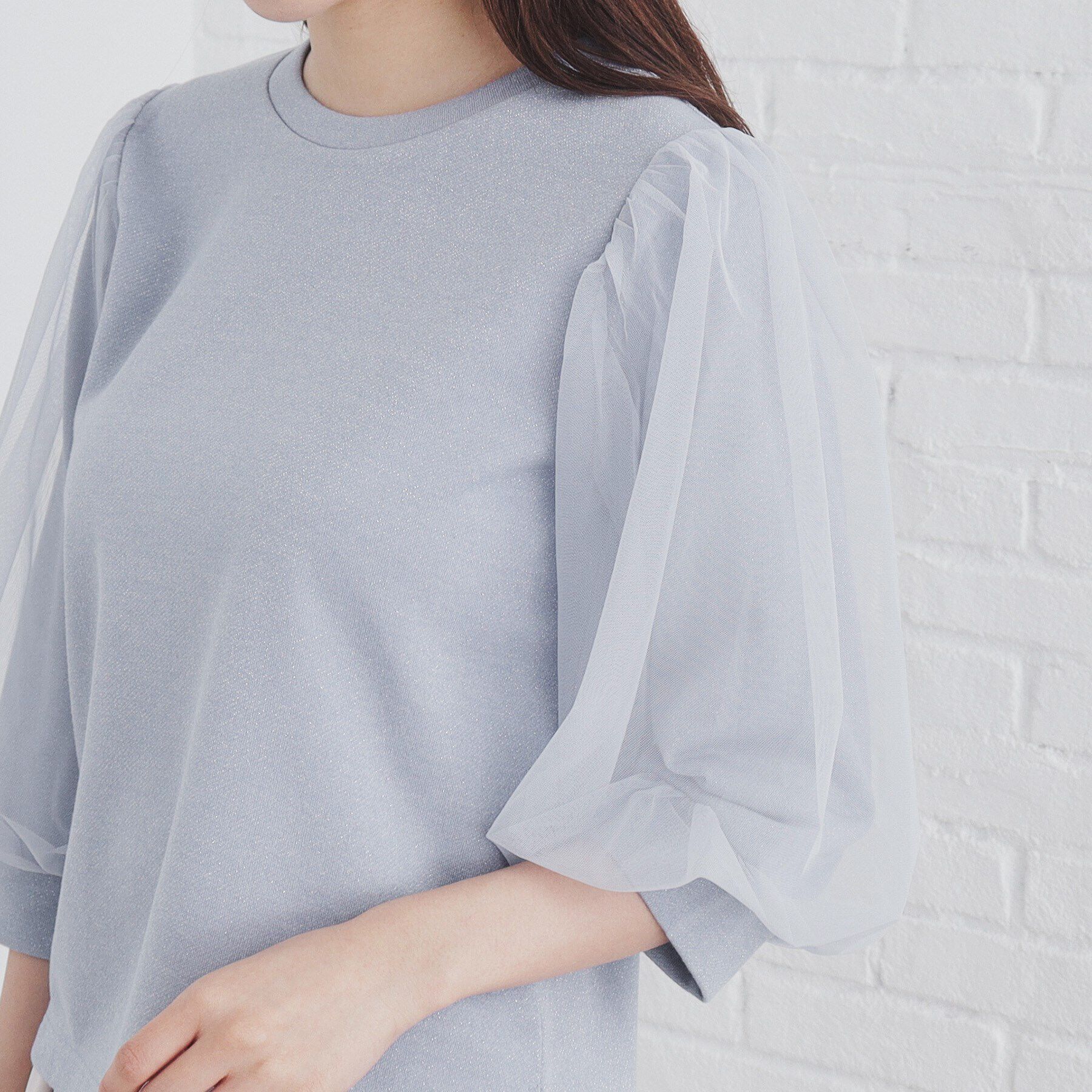 index「チュールドッキングスリーブラメトップス【洗濯機洗い可】」|Tシャツ・カットソー|