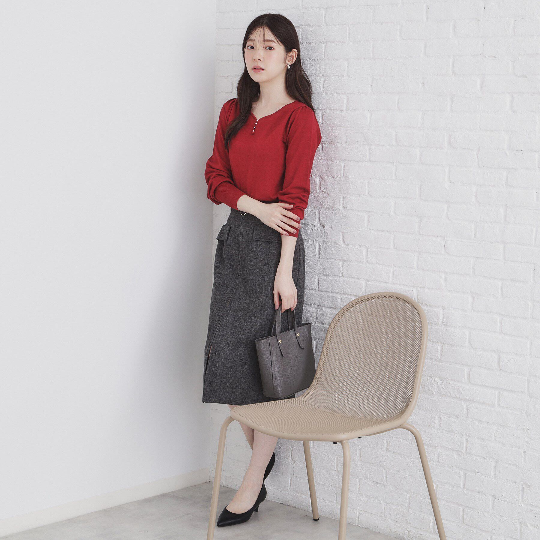 index「《5color/XS-LLsize》パール調デザインハートネックニット【洗濯機洗い可】」|ニット・セーター|