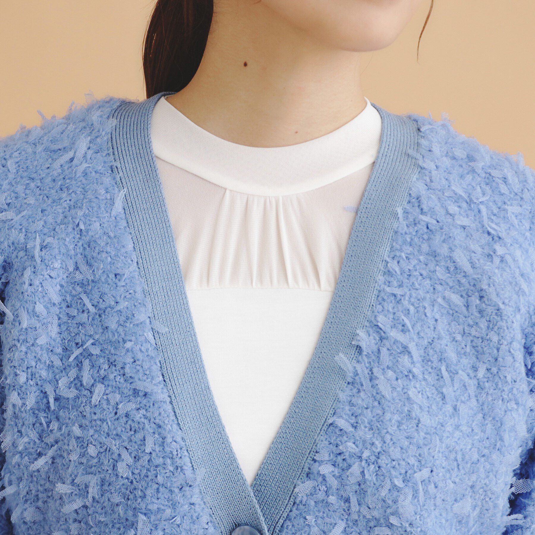 index「チュールフラッグVネックカーディガン【洗濯機洗い可】」|カーディガン|