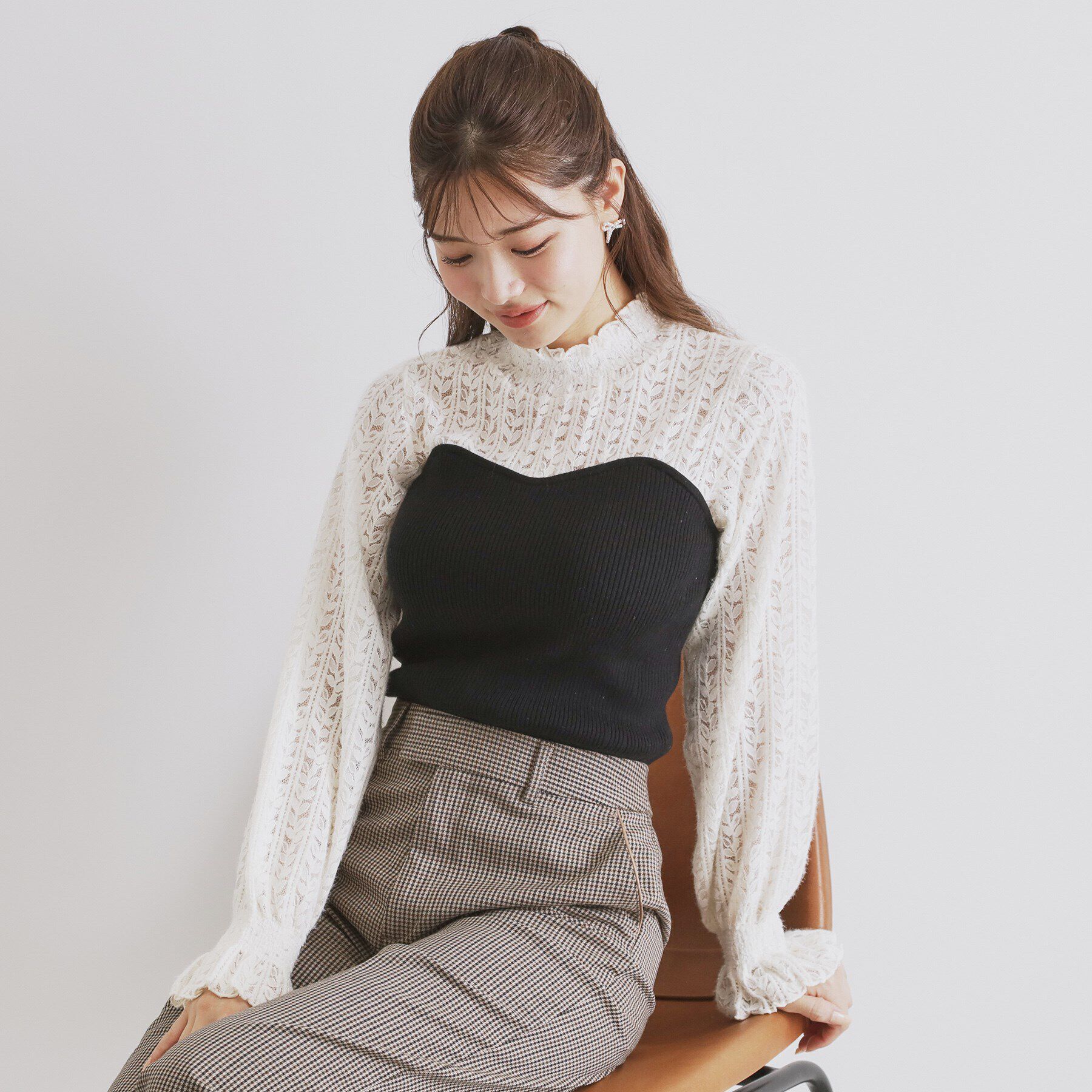 index「レースビスチェドッキングニット【洗える】」|Tシャツ・カットソー|ブラック(019)