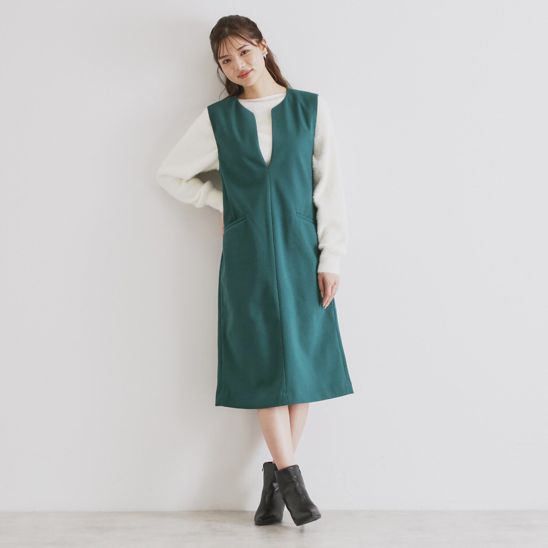 index「スリットネックジャンパースカート【洗濯機洗い可/イージーアイロン】」|ワンピース|