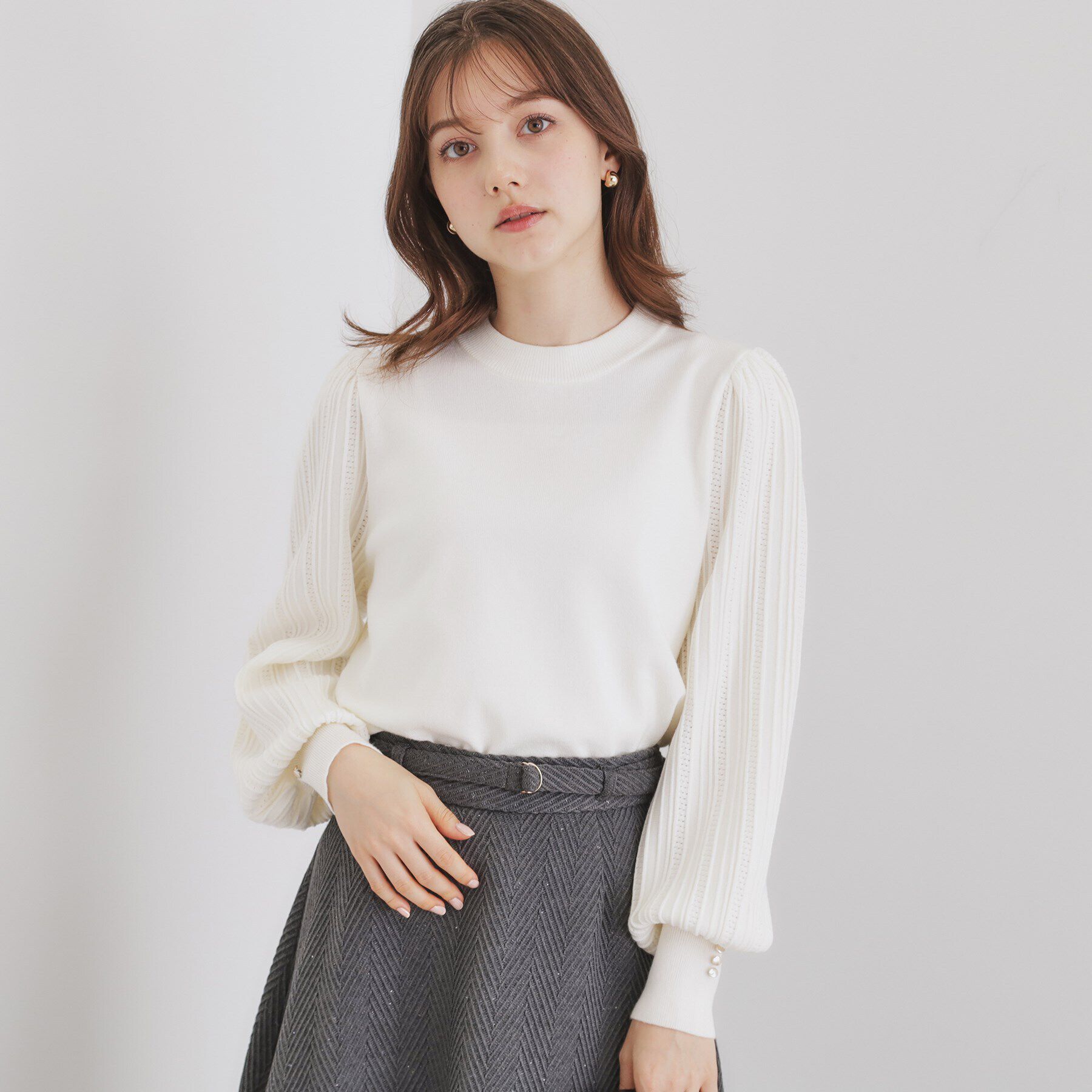 index「パターンスリーブハイネックニット【洗濯機洗い可】」|ニット・セーター|