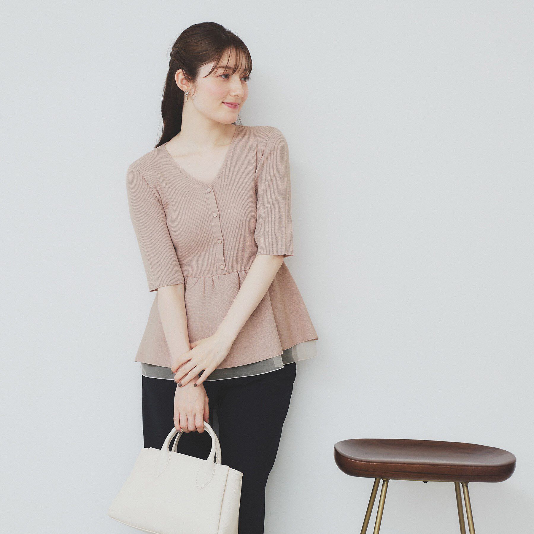 index「シアーレイヤードペプラムニット【洗濯機洗い可】」|ニット・セーター|ピンクベージュ(05