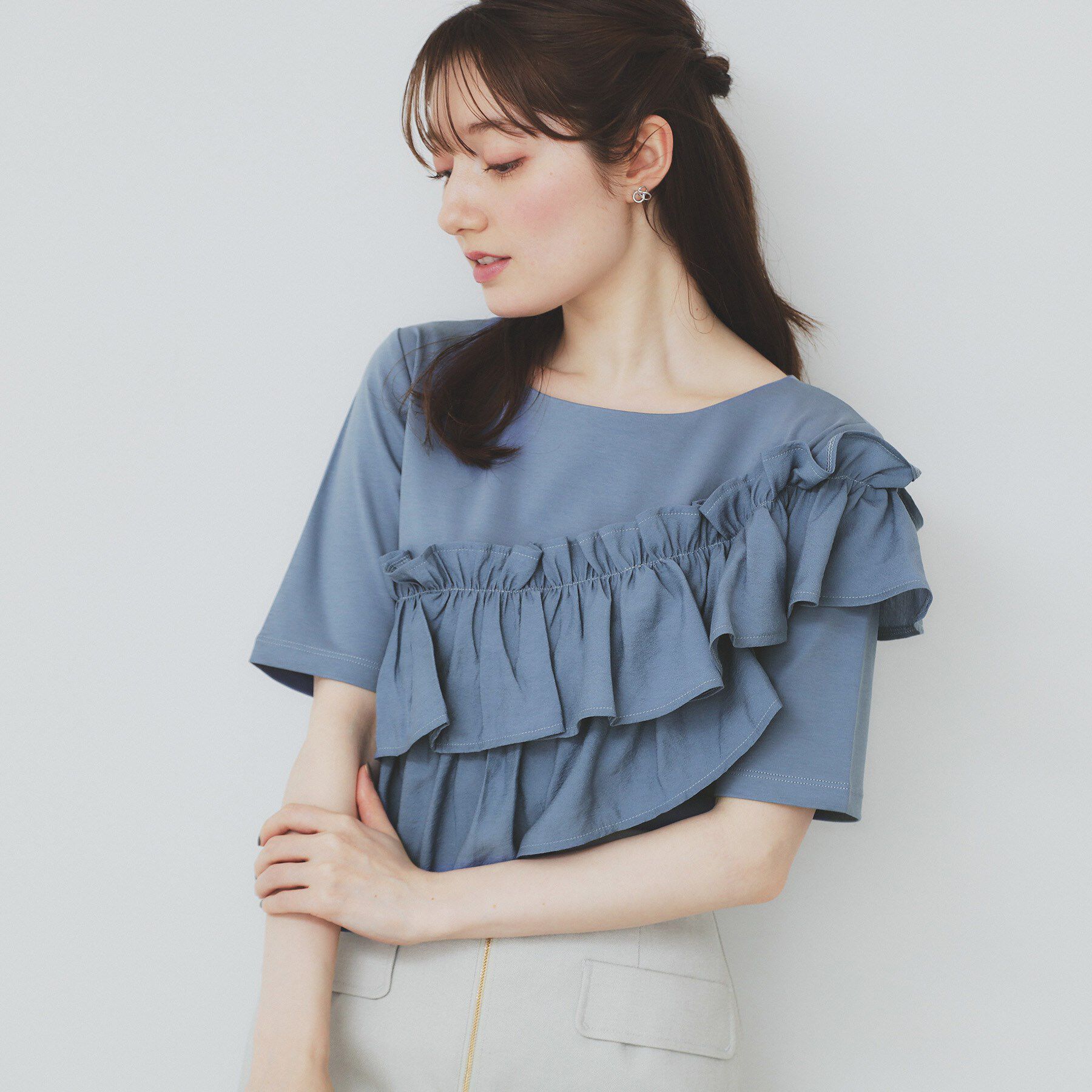 index「アシメフリルトップス【UV/接触冷感/洗濯機洗い可】」|Tシャツ・カットソー|ブルー(091)