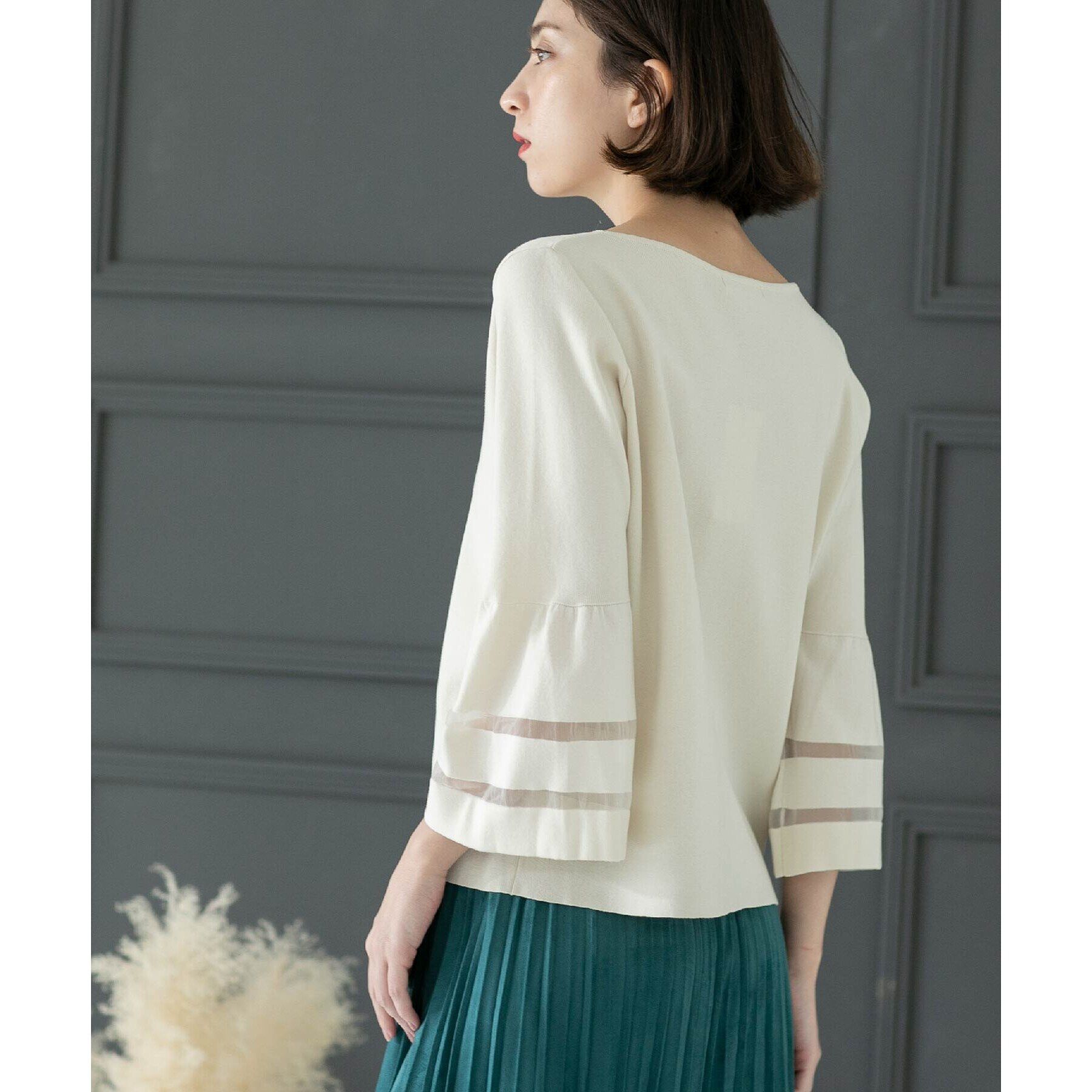 OPAQUE.CLIP「UV シアーフレアスリーブニット【抗ピル/洗濯機洗い可】」|ニット・セーター|