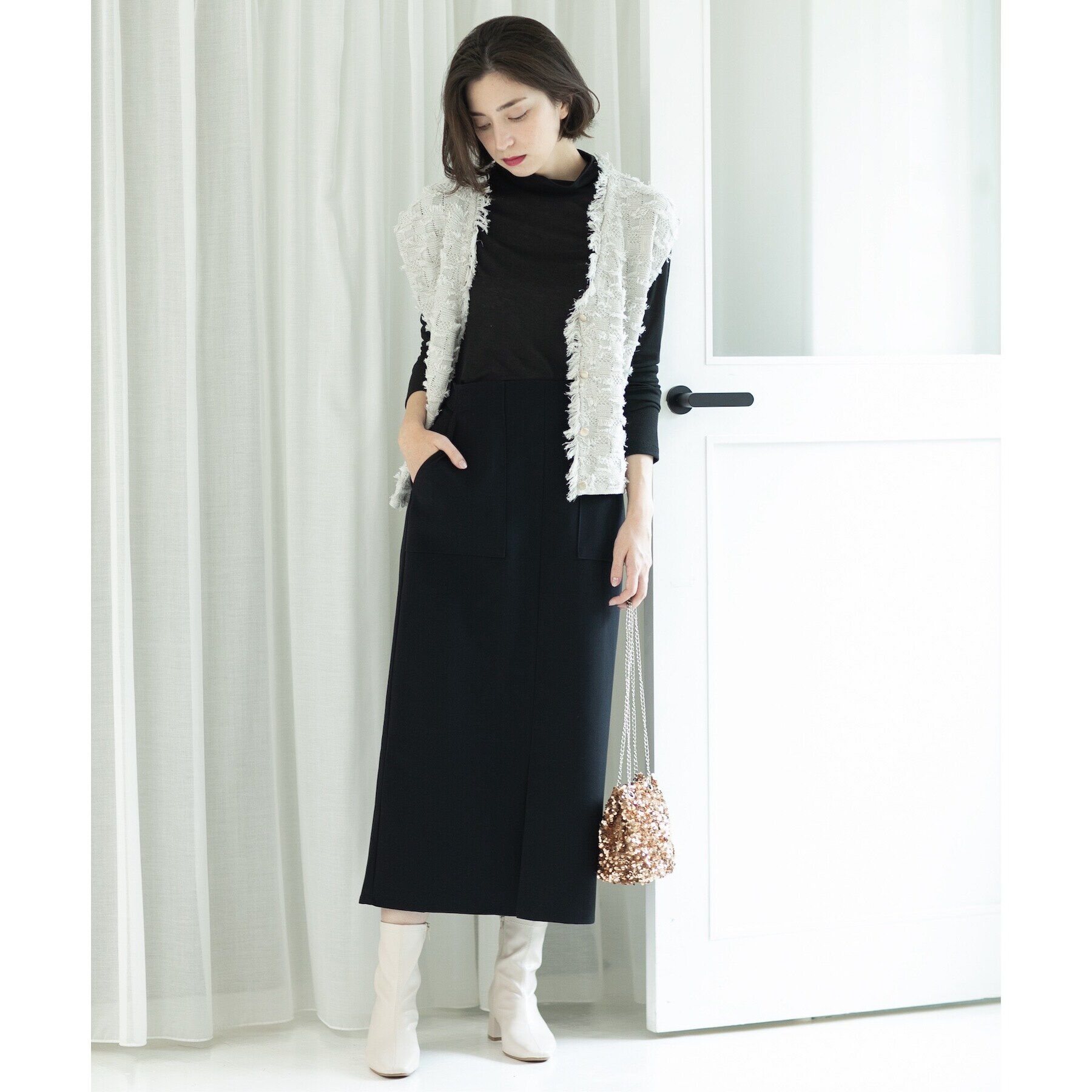 OPAQUE.CLIP「シアーガーゼハイネックカットソー／ネオサーモ【吸湿発熱/洗濯機洗い可】」|Tシャツ・カットソー|