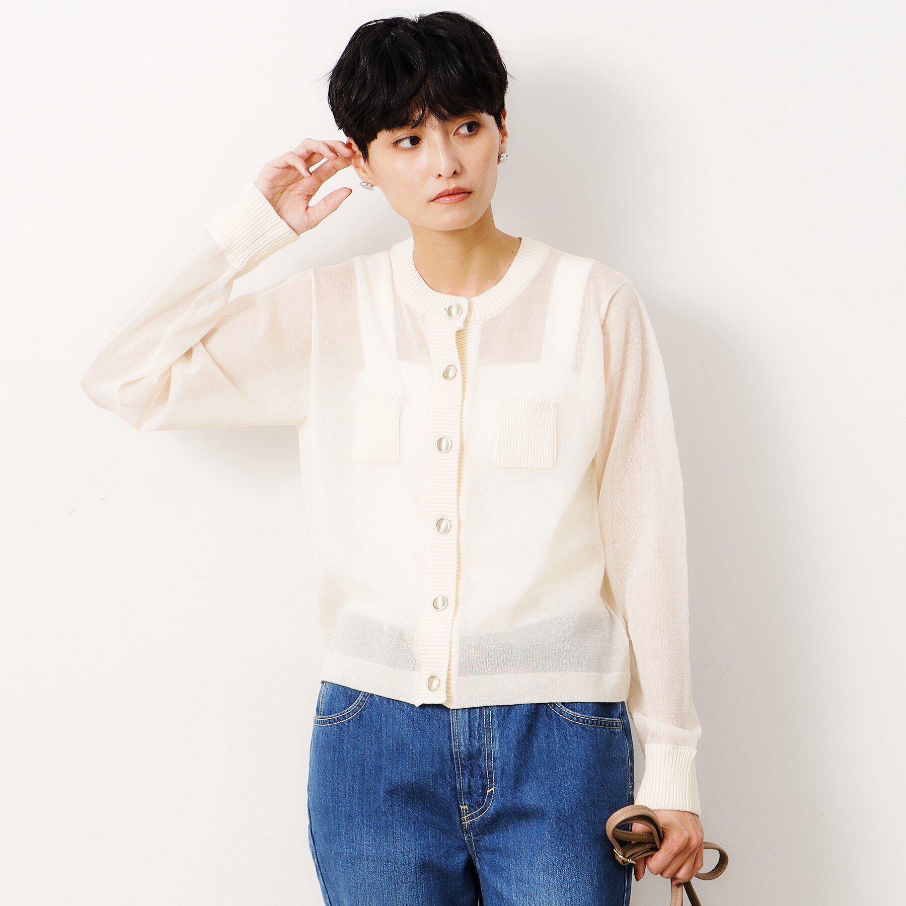 OPAQUE.CLIP「金ボタンシアーニットカーディガン【洗濯機洗い可】」|カーディガン|