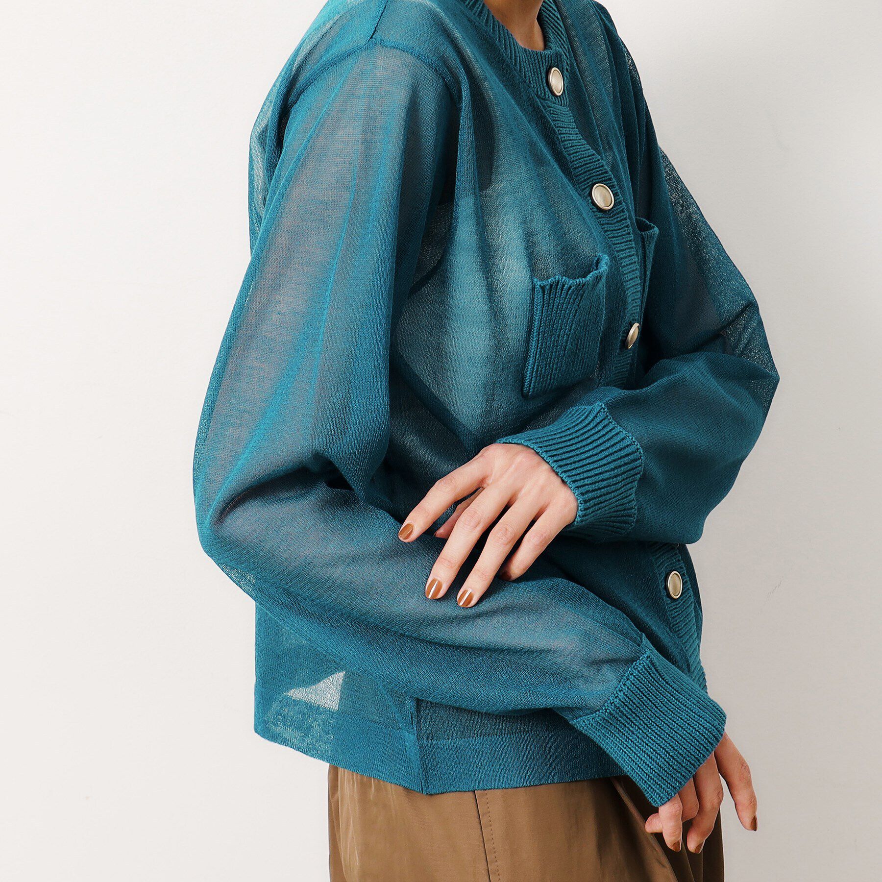 OPAQUE.CLIP「金ボタンシアーニットカーディガン【洗濯機洗い可】」|カーディガン|