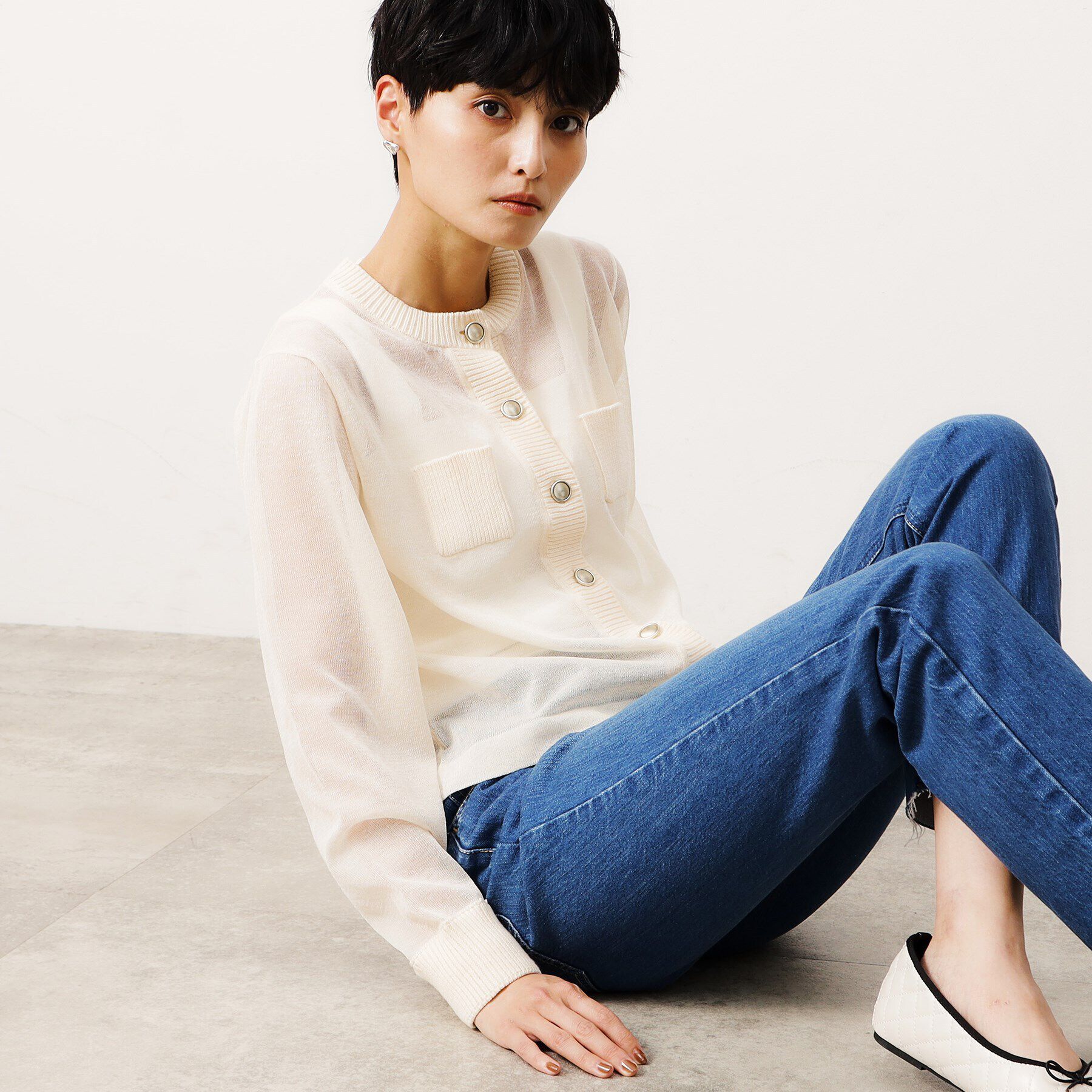 OPAQUE.CLIP「金ボタンシアーニットカーディガン【洗濯機洗い可】」|カーディガン|