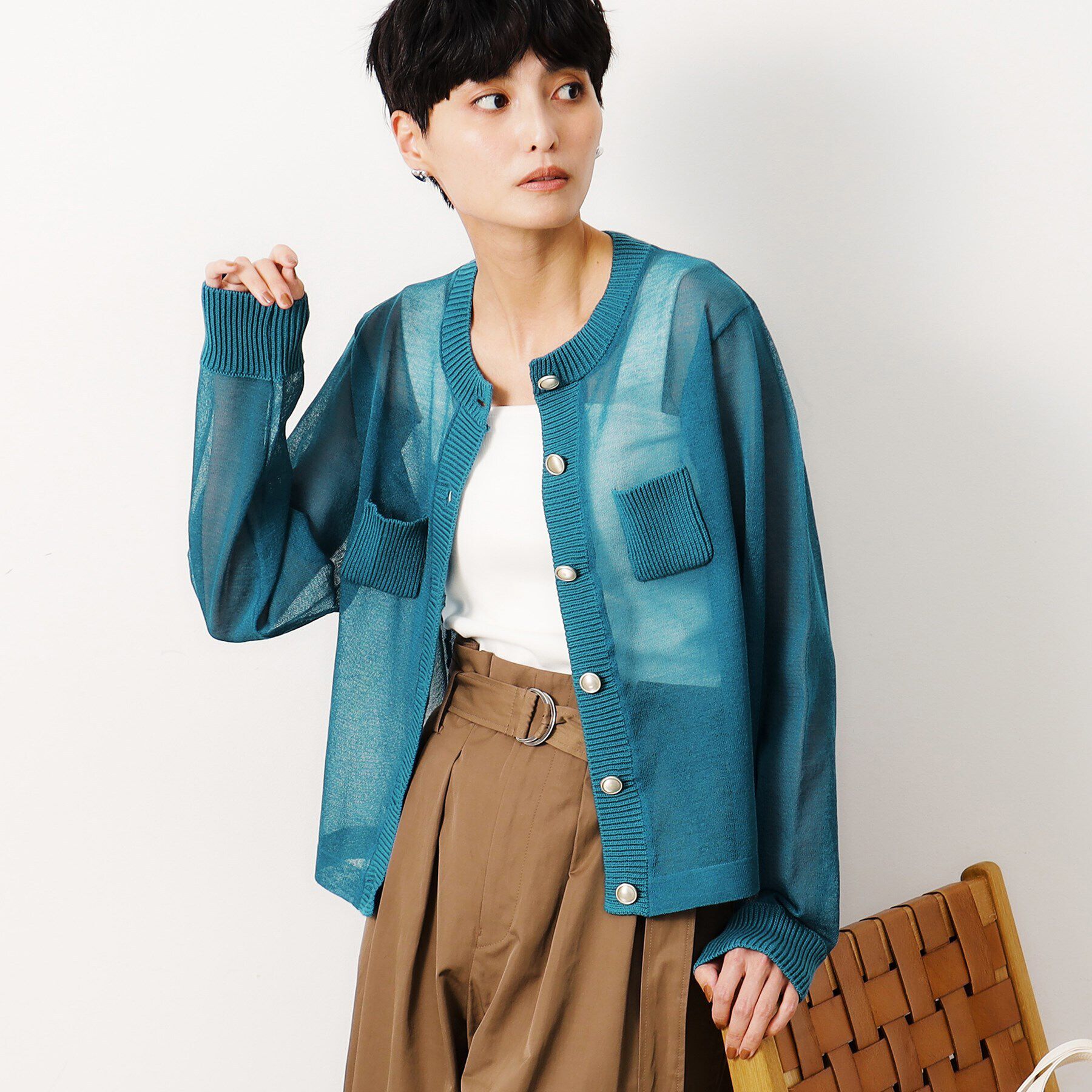 OPAQUE.CLIP「金ボタンシアーニットカーディガン【洗濯機洗い可】」|カーディガン|