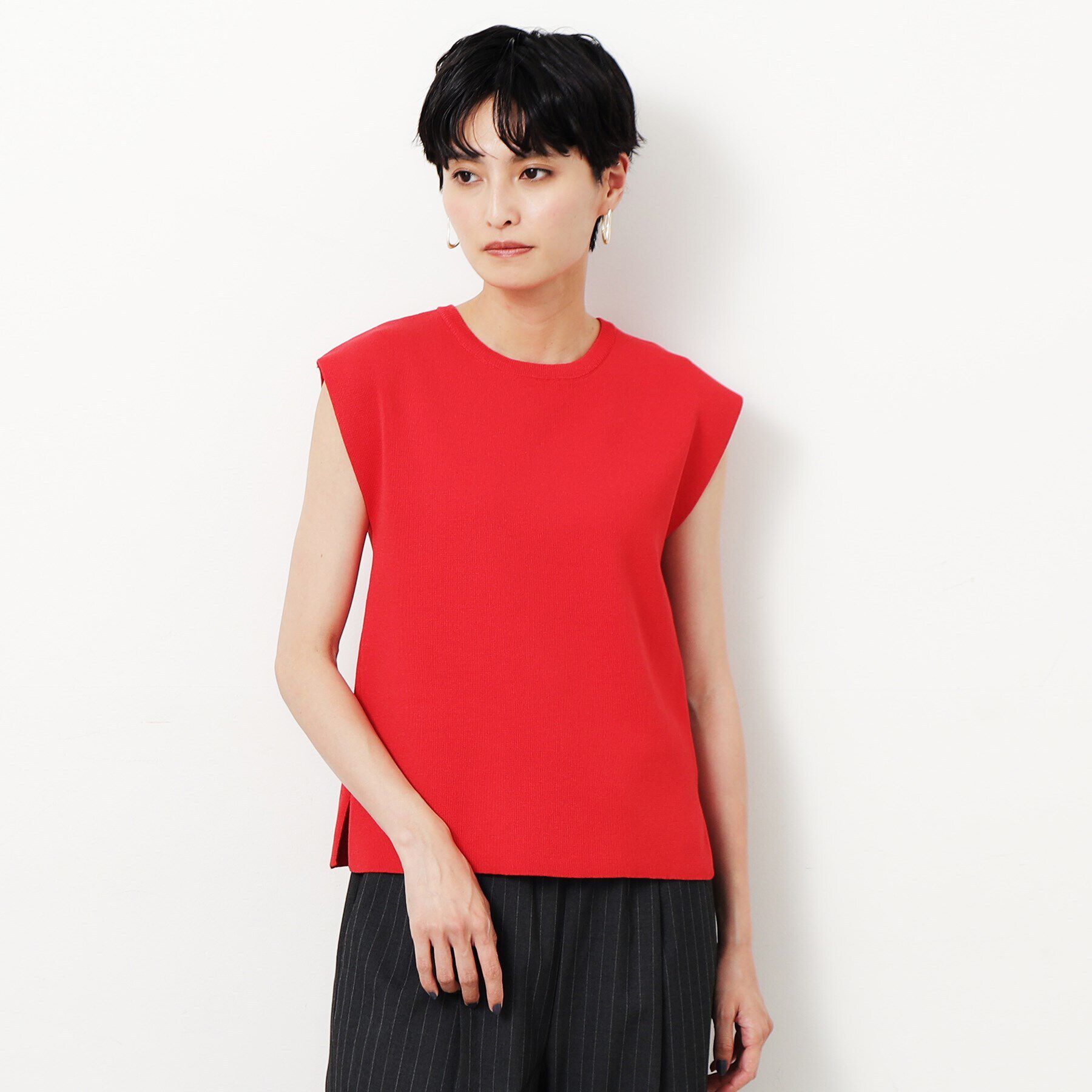 OPAQUE.CLIP「クルーネックフレンチスリーブニット【洗濯機洗い可】」|ニット・セーター|