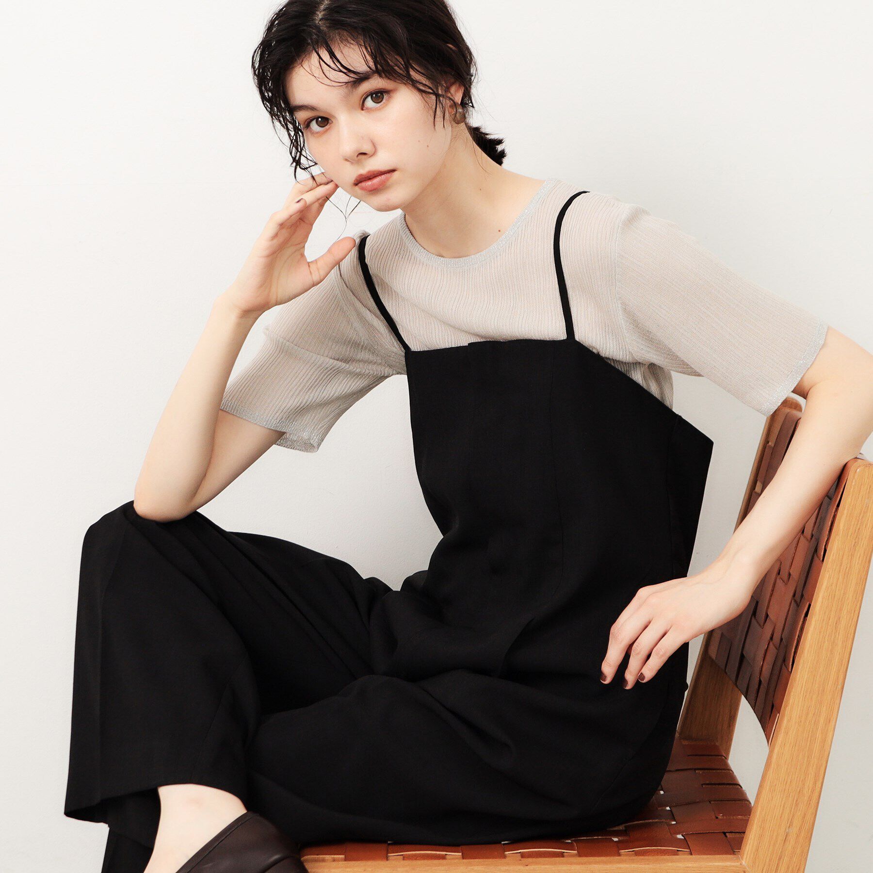 OPAQUE.CLIP「リネンライクオールインワン【洗濯機洗い可】」|オールインワン|ブラック(019)