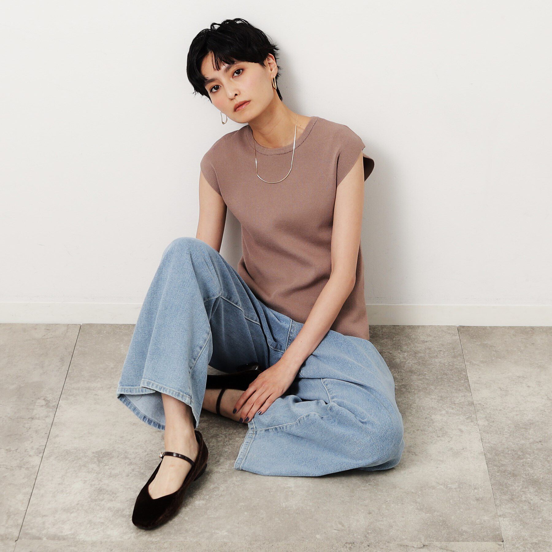 OPAQUE.CLIP「ストレッチタックワイドデニム／オーガニックコットン混【洗濯機洗い可】」|デニム|