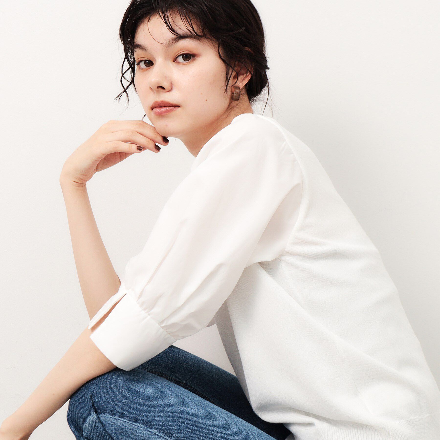 OPAQUE.CLIP「フハクスリーブドッキングニット【洗濯機洗い可/抗ピル】」|ニット・セーター|ホワイト(001)