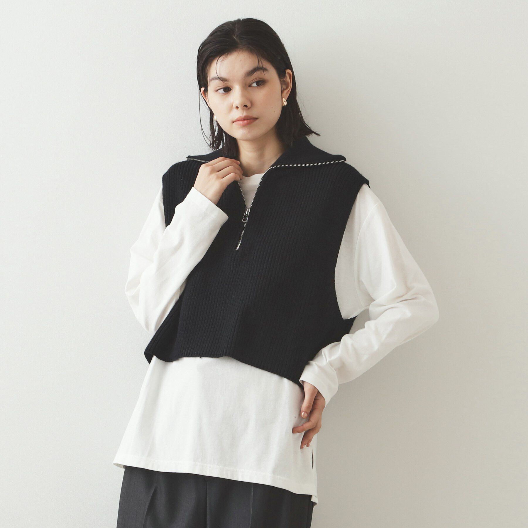 OPAQUE.CLIP「《CLASSY掲載》ハーフZIPニットベスト【洗濯機洗い可】」|ニット・セーター|