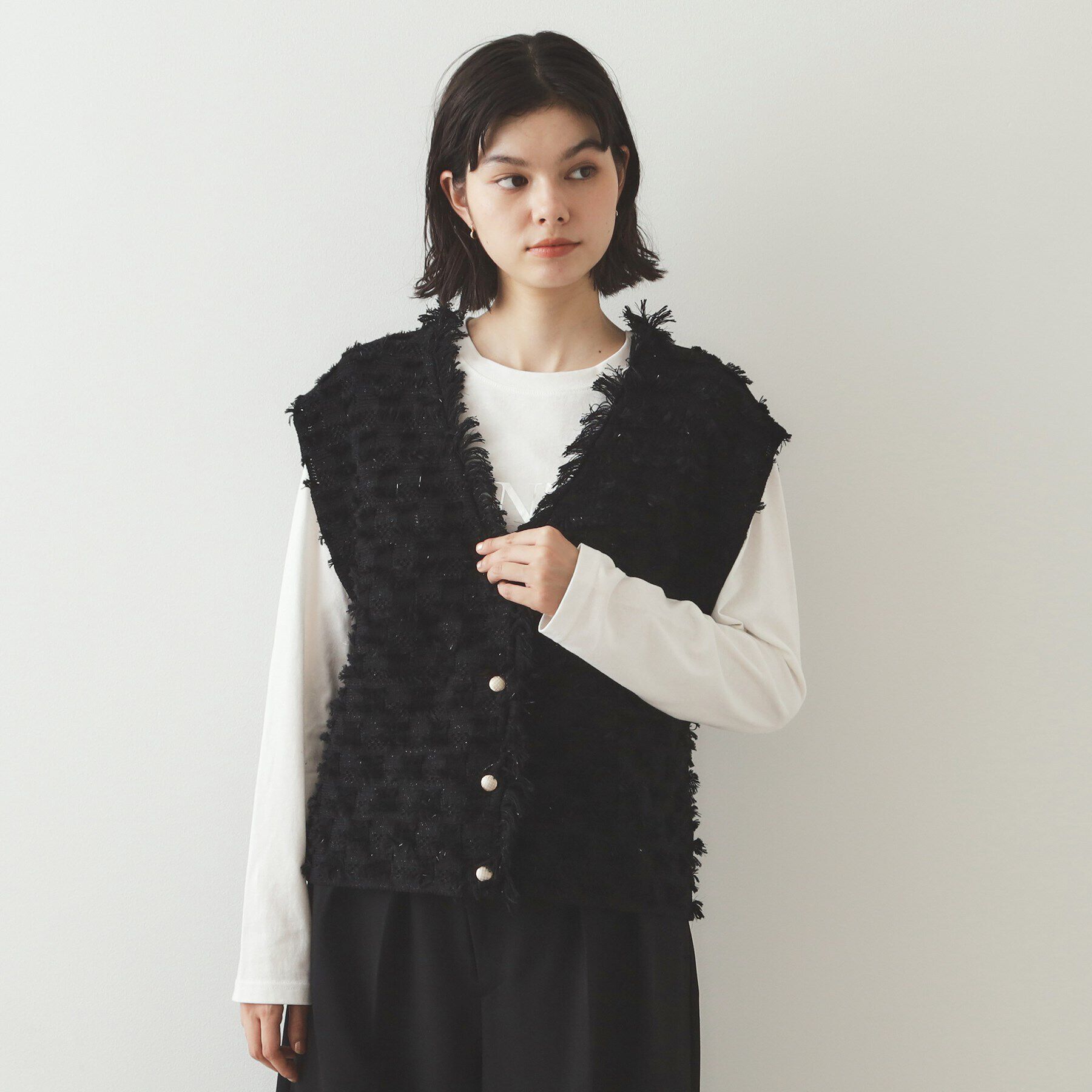 OPAQUE.CLIP「ラメツイード風ニットベスト【洗濯機洗い可】」|ニット・セーター|