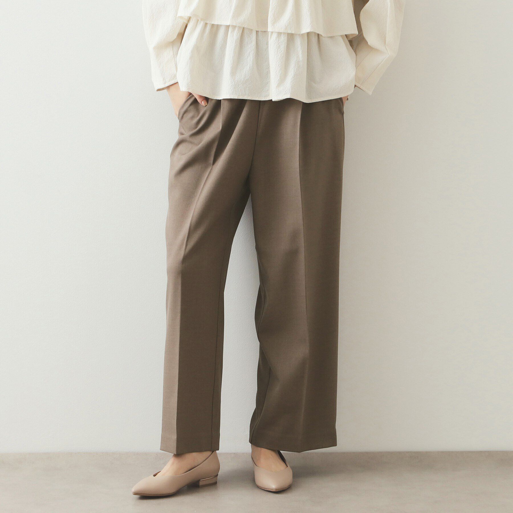 OPAQUE.CLIP「ストレッチ美脚イージーワイドパンツ【洗濯機洗い可】」|その他|モカブラウン(042