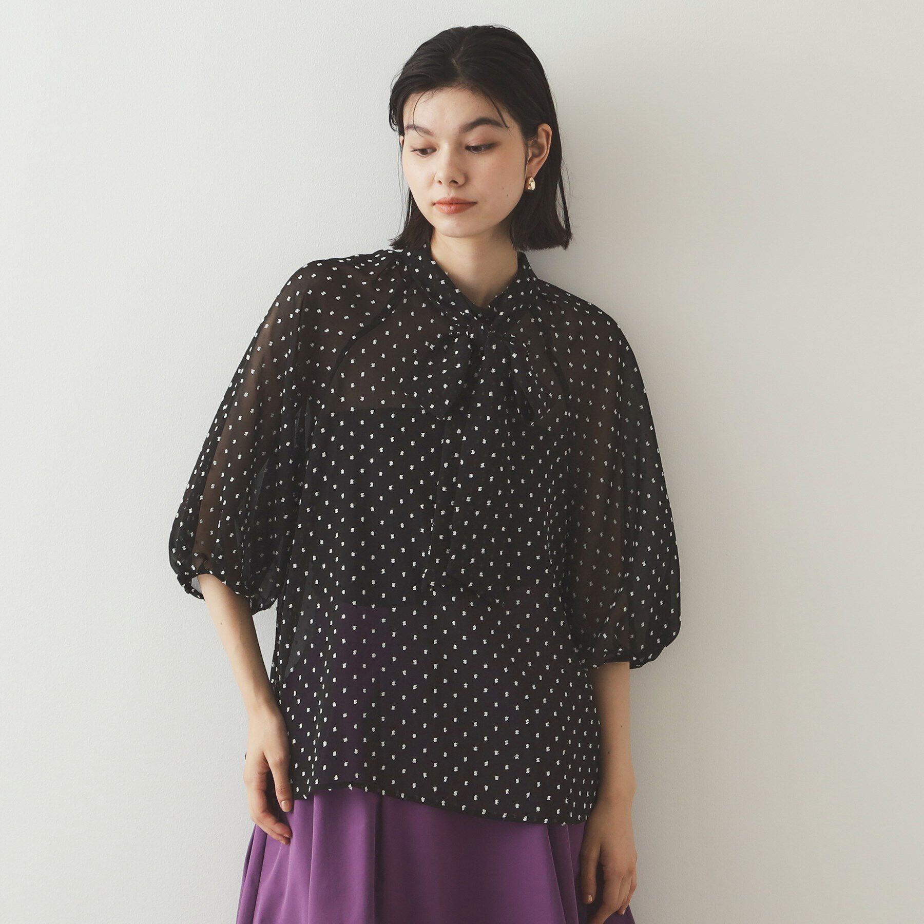 OPAQUE.CLIP「ドッドシアーボウタイブラウス【洗濯機洗い可】」|シャツ・ブラウス|