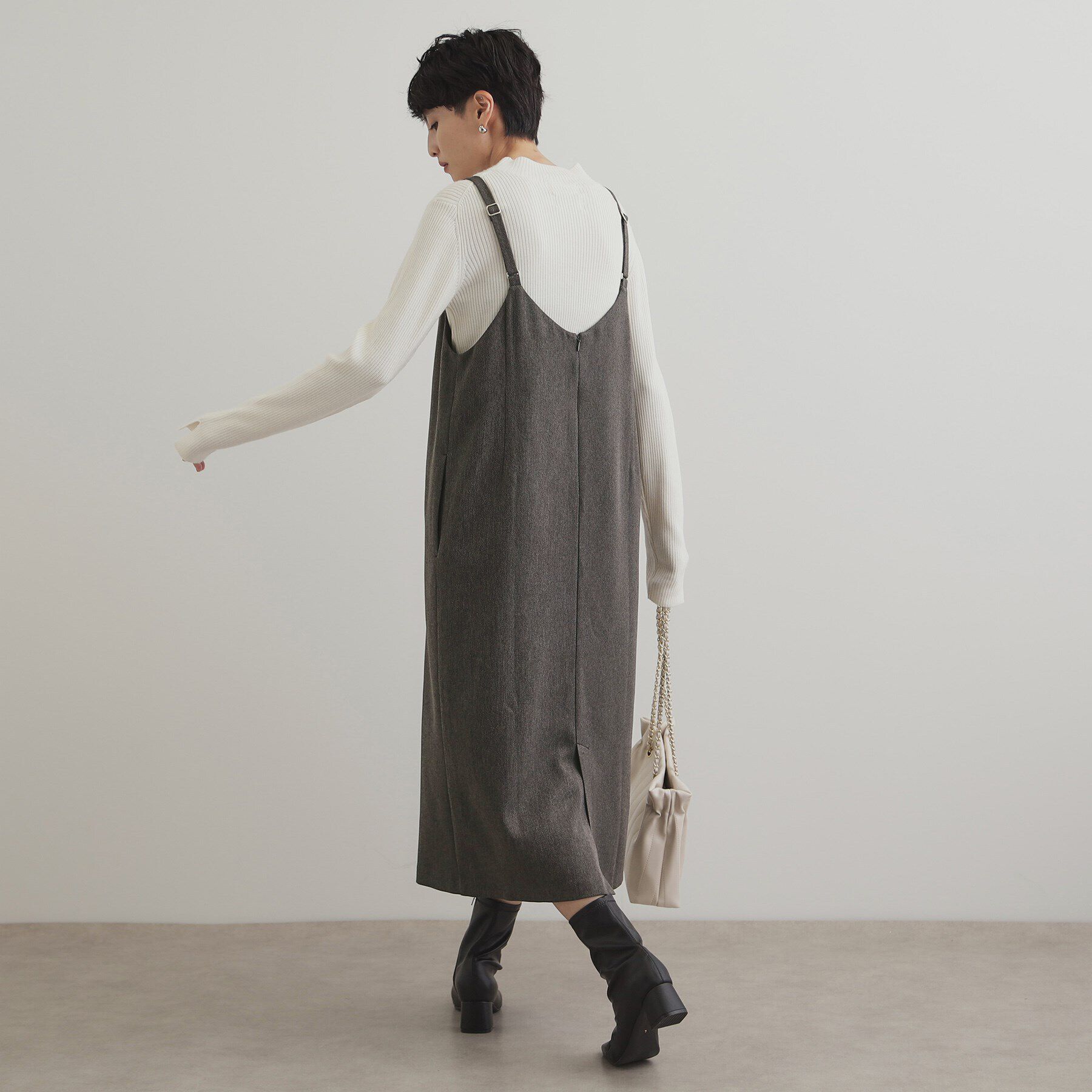 OPAQUE.CLIP「ウールライクVネックジャンパースカート【洗濯機洗い可】」|ワンピース|