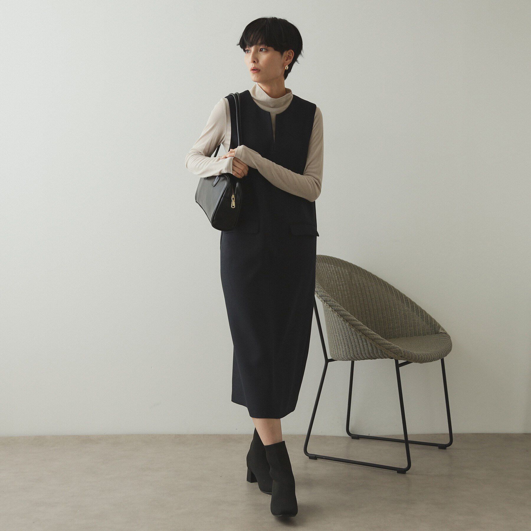 OPAQUE.CLIP「キーネックIラインジャンスカ【洗える/ストレッチ/抗ピル】」|ワンピース|