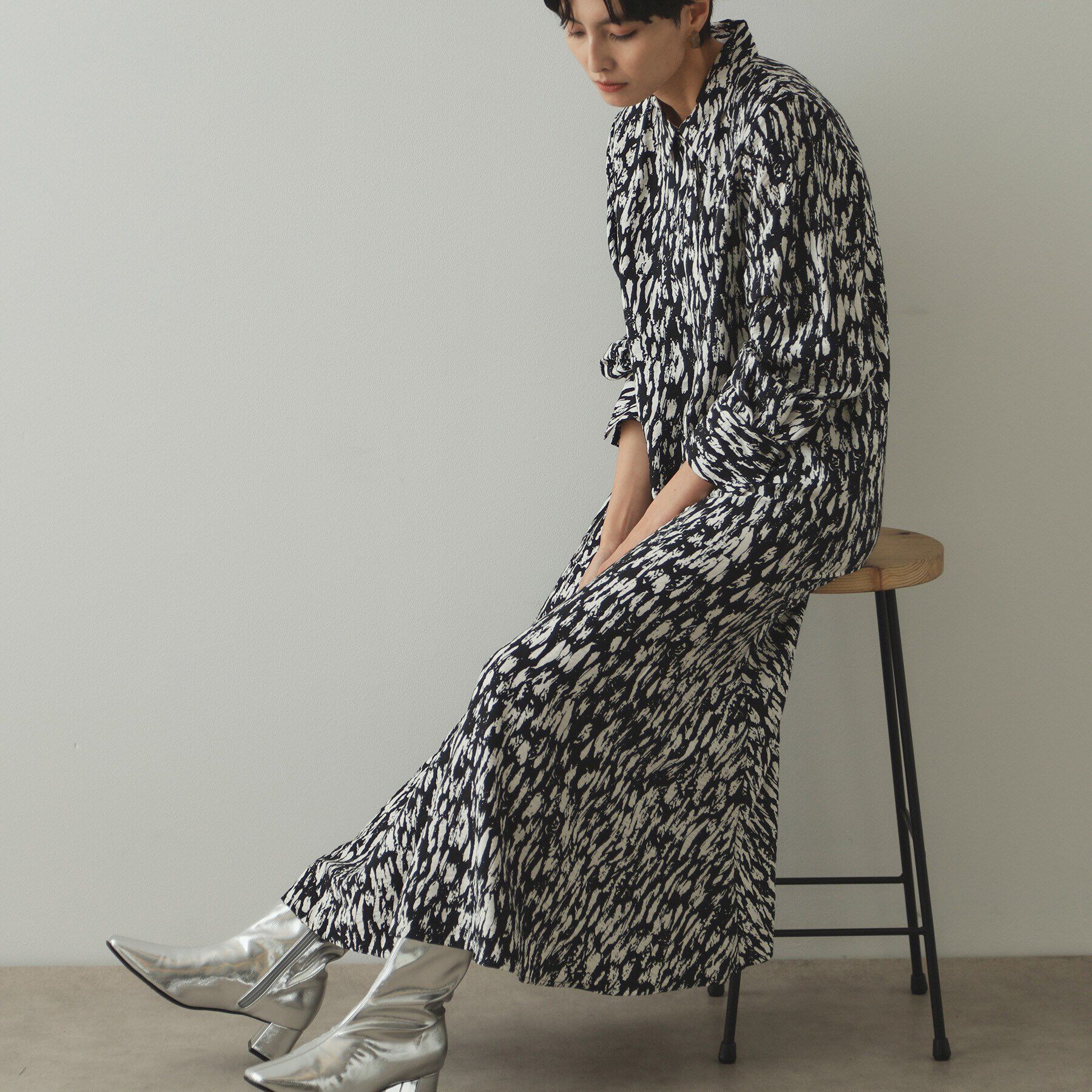 OPAQUE.CLIP「ジオメトリック/レオパードプリントワンピース」|ワンピース|ブラック(119)