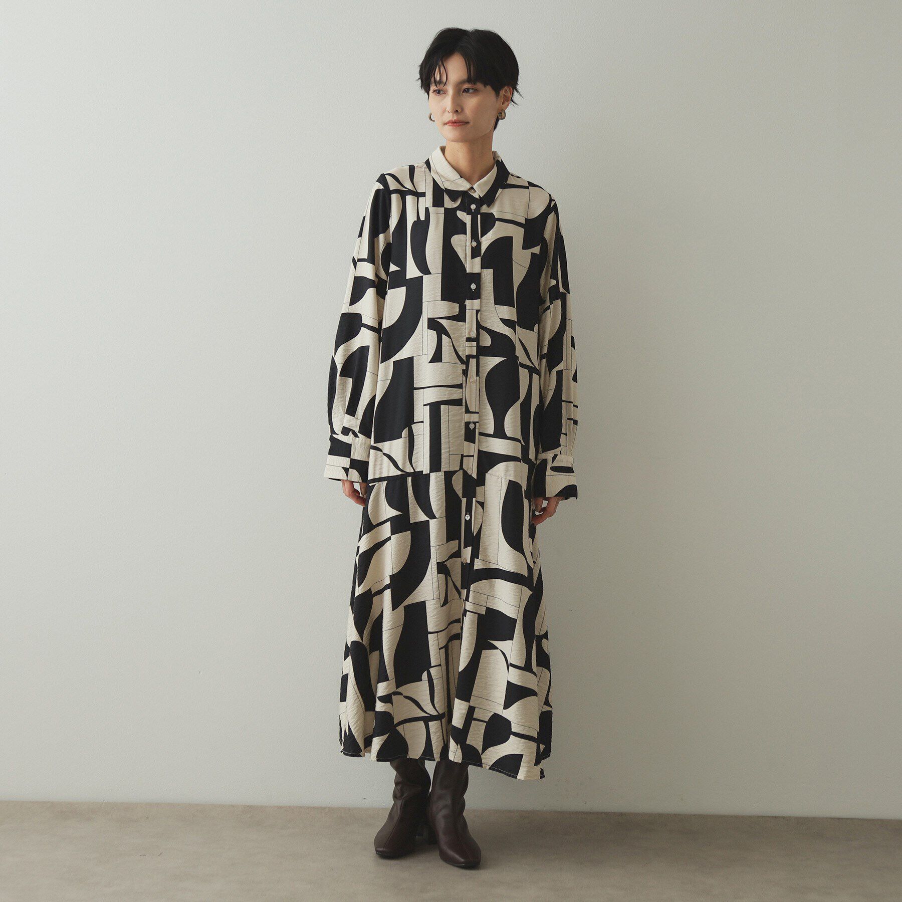OPAQUE.CLIP「ジオメトリック/レオパードプリントワンピース」|ワンピース|