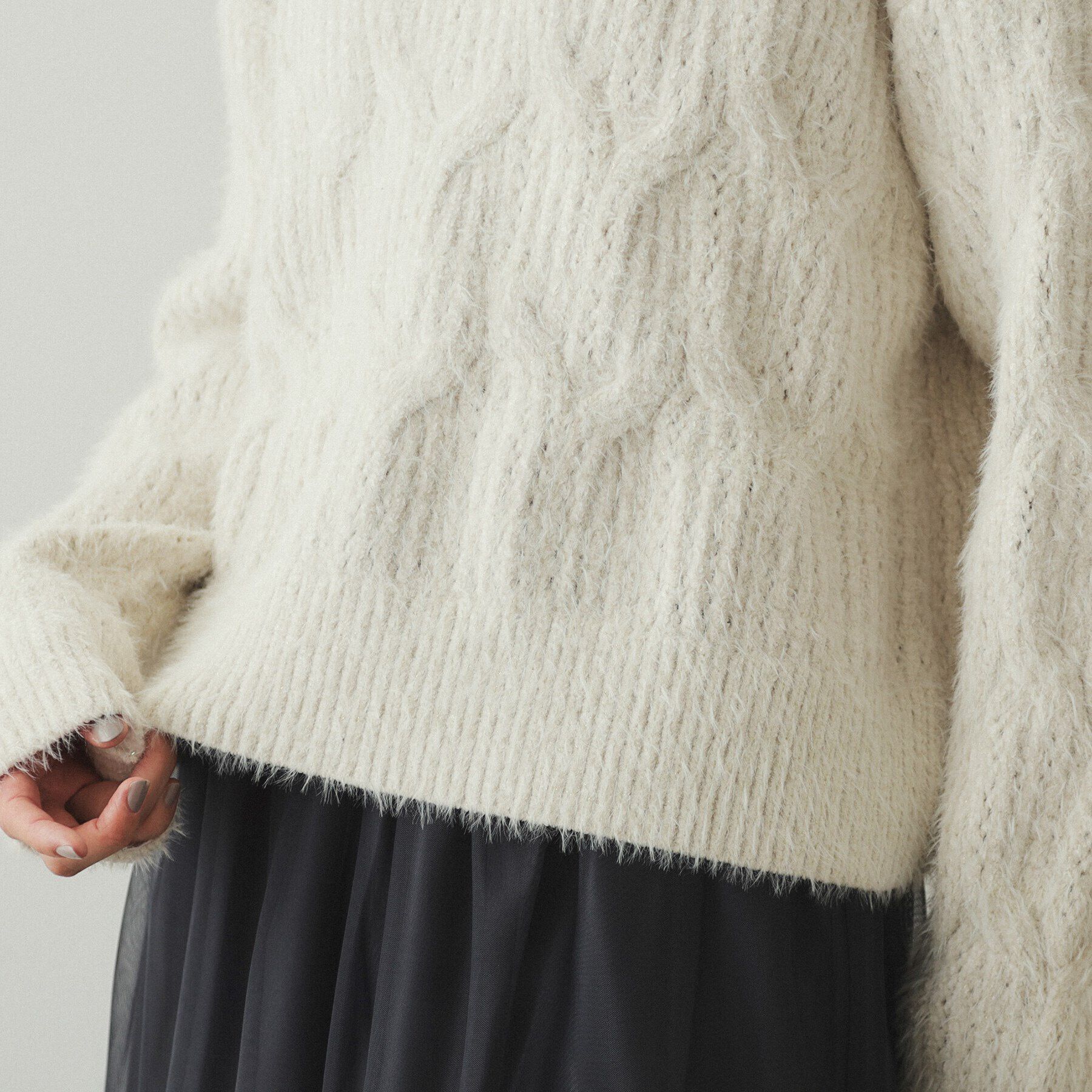 OPAQUE.CLIP「モールフェザーラメケーブルニット【洗濯機洗い可】」|ニット・セーター|