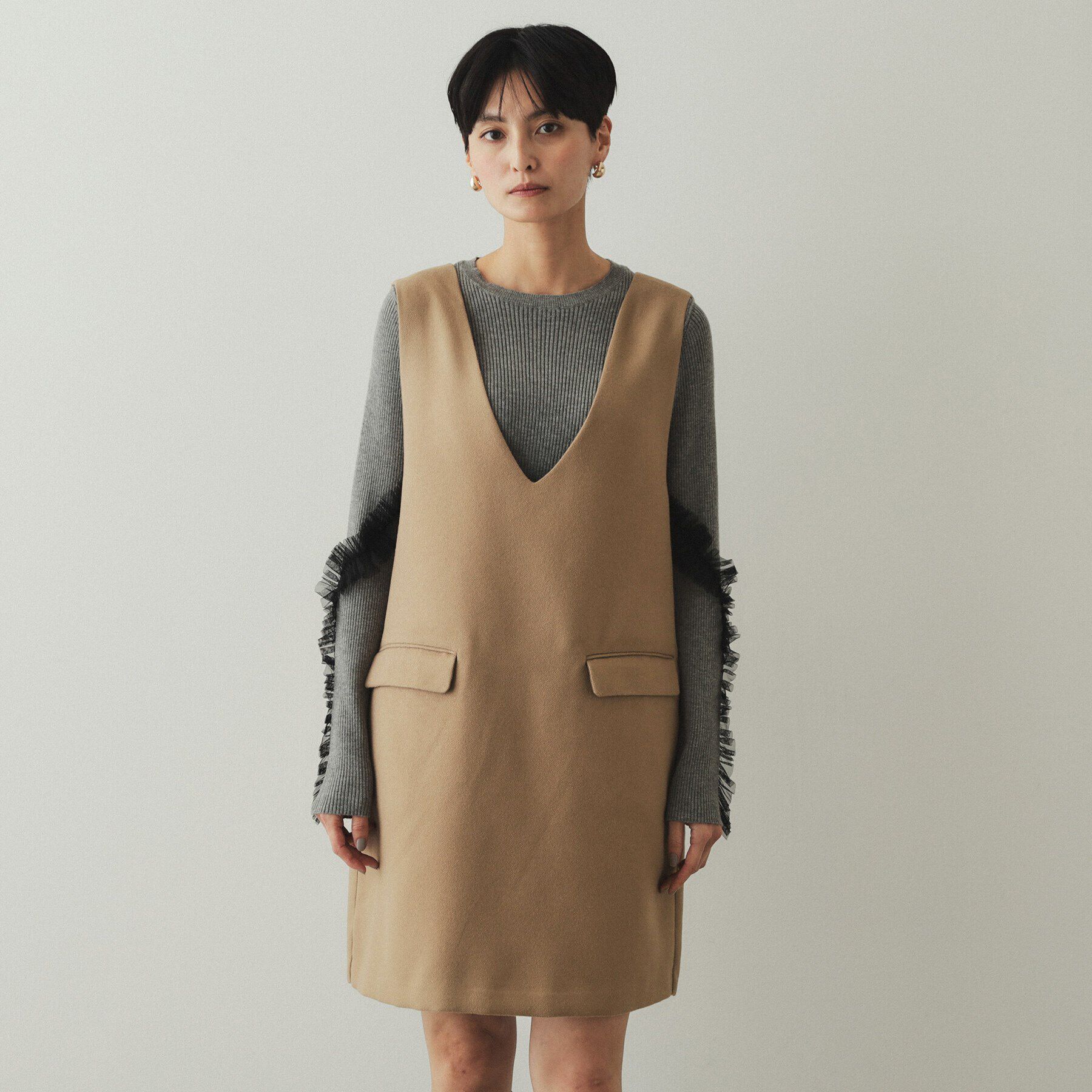 OPAQUE.CLIP「ウールライク Vネックミニジャンスカ【洗濯機洗い可】」|ワンピース|