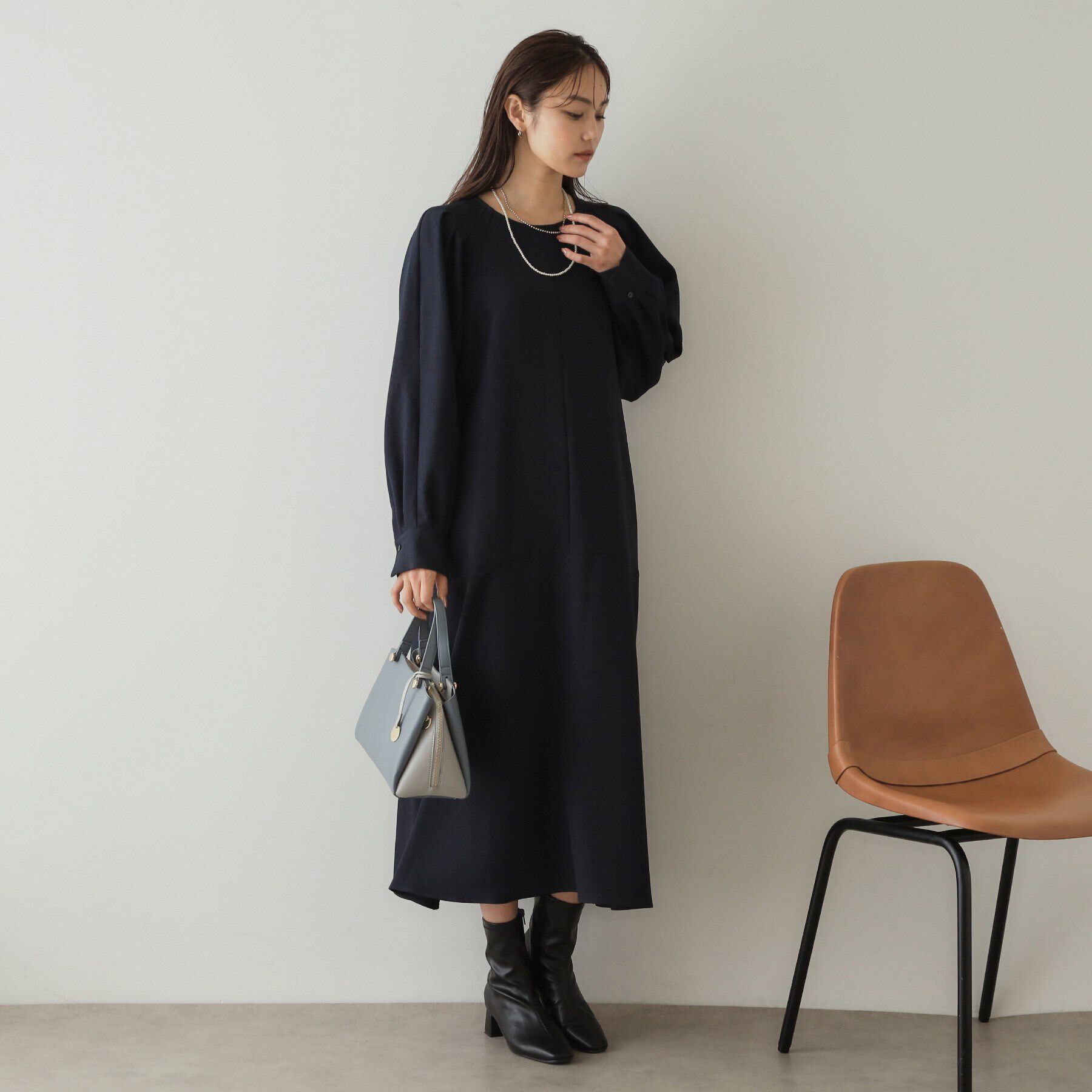 OPAQUE.CLIP「ウールライク タックデザインワンピース【洗濯機洗い可】」|ワンピース|