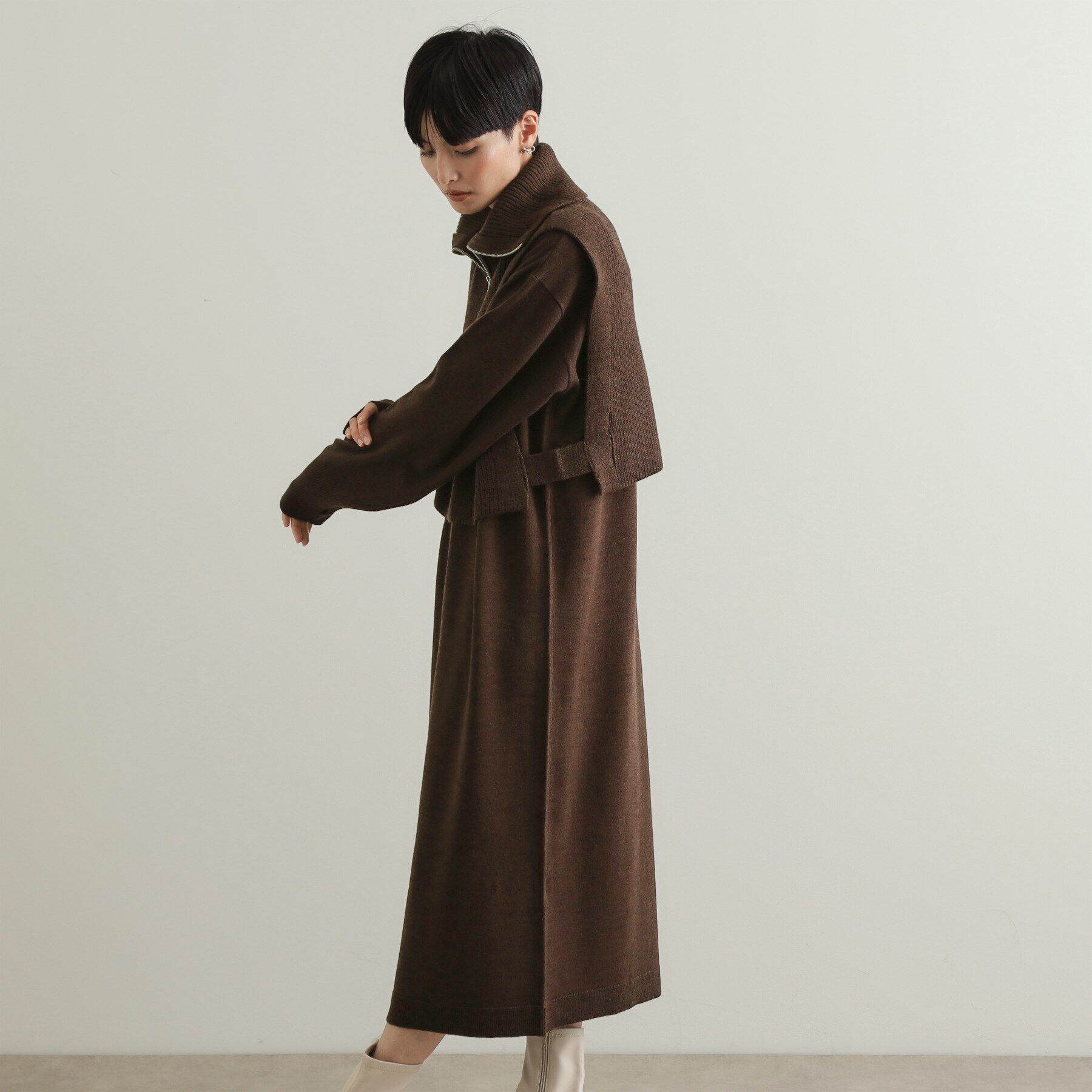 OPAQUE.CLIP「≪ツインセット≫ハーフZIPベスト&times;ニットワンピース【洗濯機洗い可】」|ワンピース|