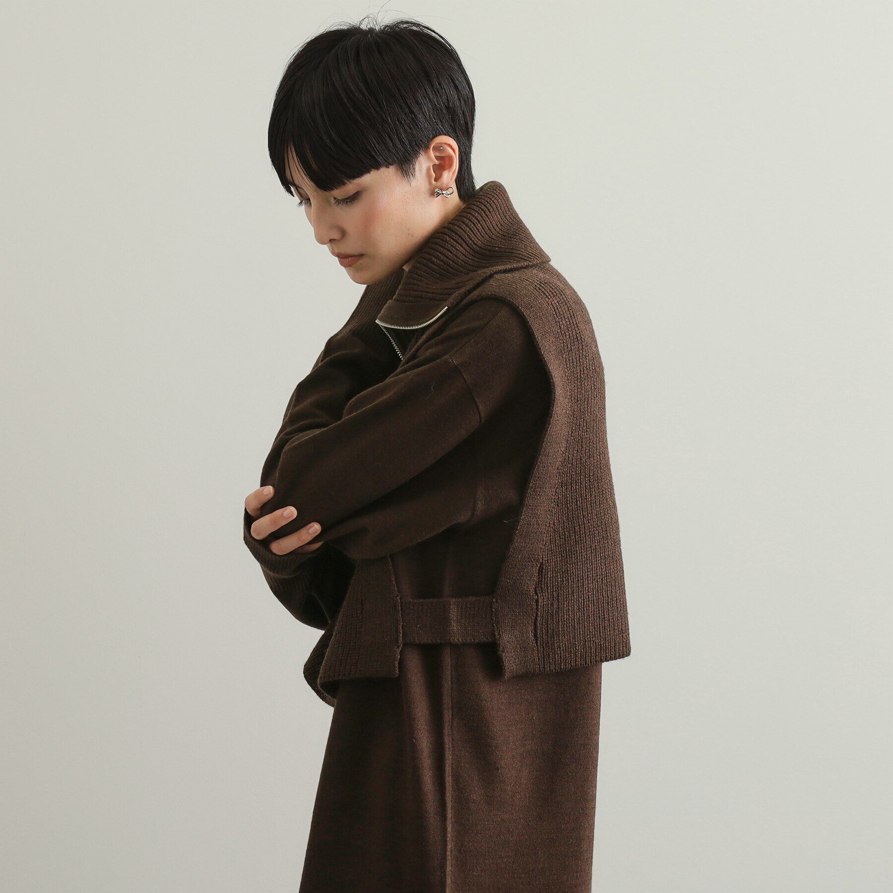 OPAQUE.CLIP「≪ツインセット≫ハーフZIPベスト&times;ニットワンピース【洗濯機洗い可】」|ワンピース|