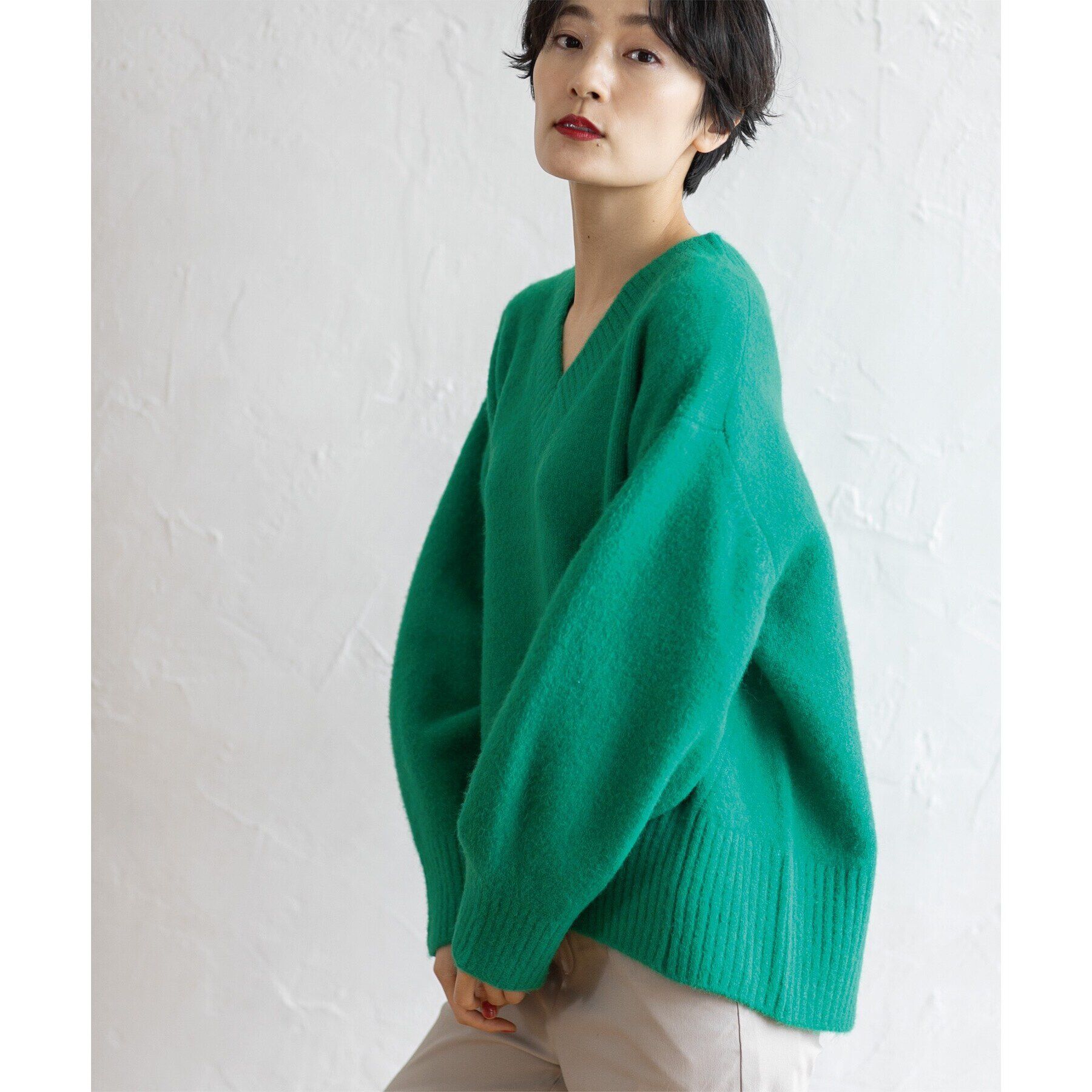 OPAQUE.CLIP「《7color》ふわふわVネックニット【洗濯機洗い可】」|ニット・セーター|