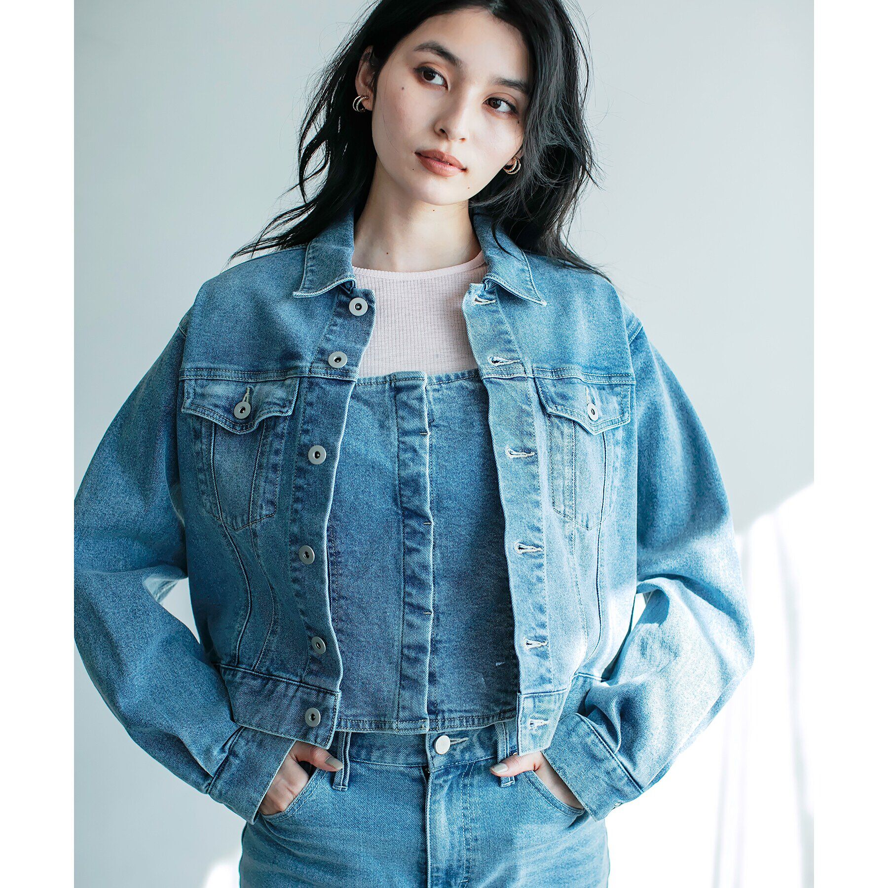 OPAQUE.CLIP「ストレッチデニムジャケット【洗濯機洗い可】」|デニムジャケット|