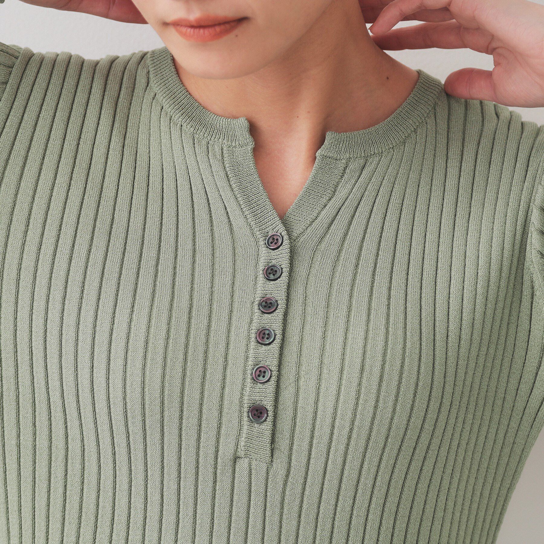 OPAQUE.CLIP「ヘンリーネックリブニット【洗濯機洗い可】」|ニット・セーター|