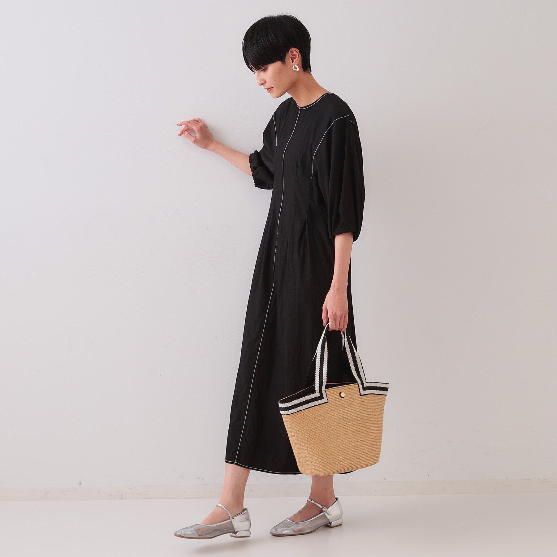 OPAQUE.CLIP「配色ボリュームタックスリーブワンピース【洗濯機洗い可】」|ワンピース|