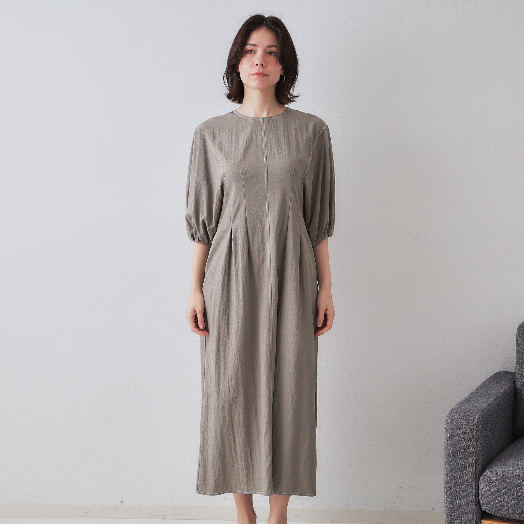 OPAQUE.CLIP「配色ボリュームタックスリーブワンピース【洗濯機洗い可】」|ワンピース|