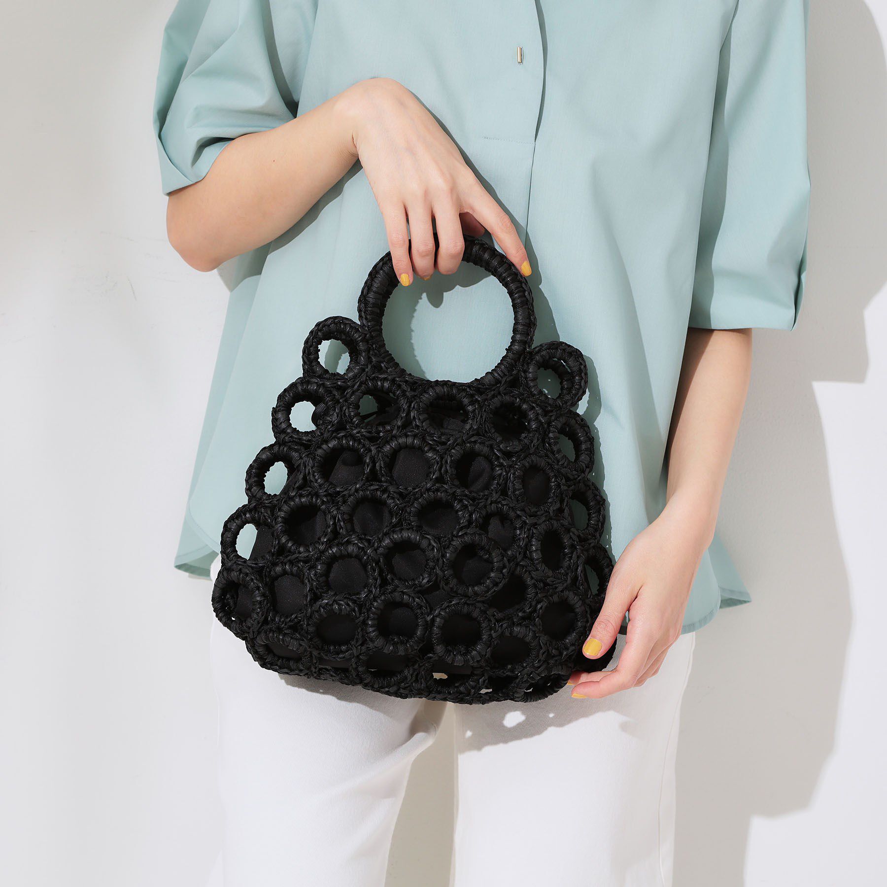 OPAQUE.CLIP「リングメッシュデザインバッグ」|ハンドバッグ|ブラック(019)