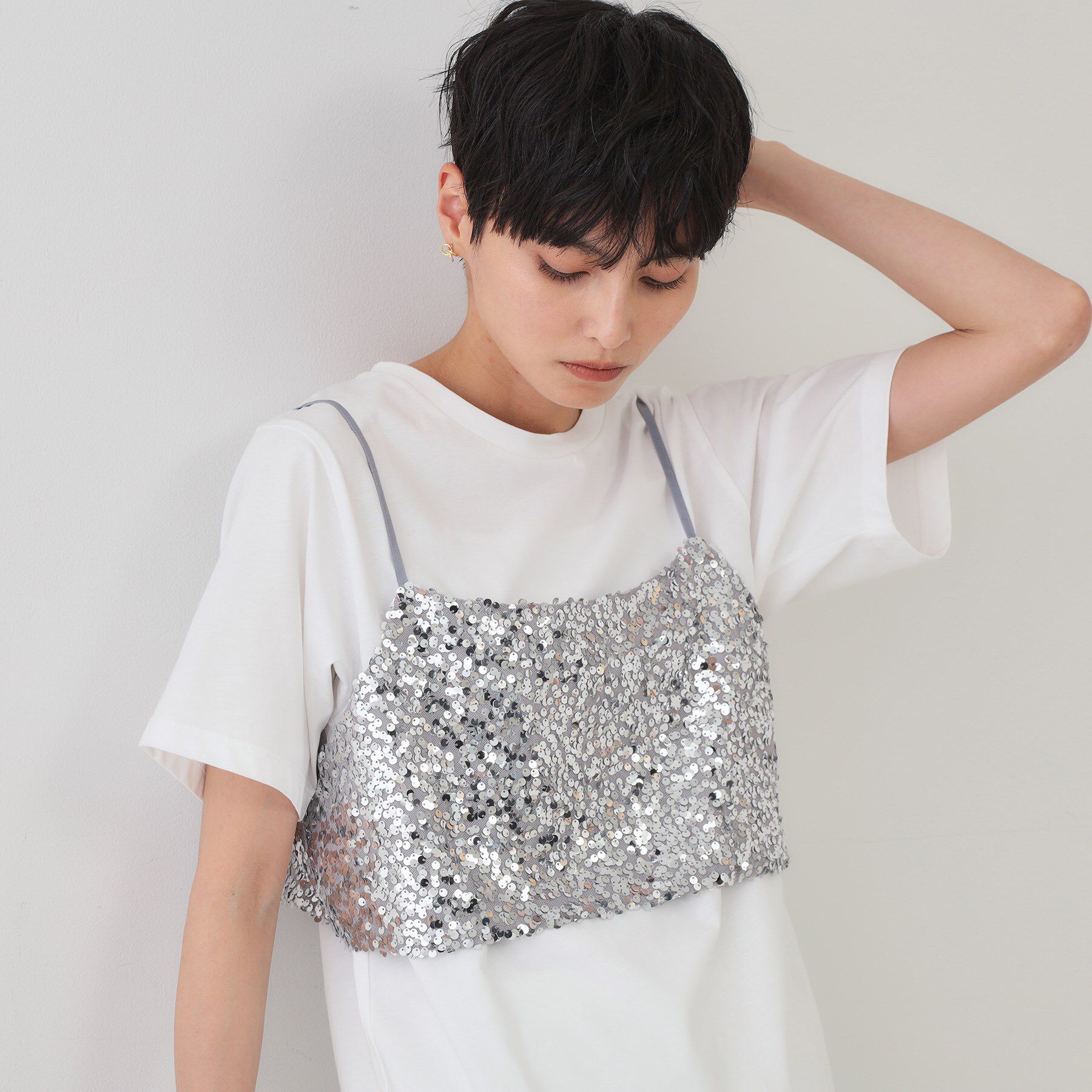 OPAQUE.CLIP「《ツインセット》スパンコールキャミ&times;Tシャツ【洗濯機洗い可】」|その他|