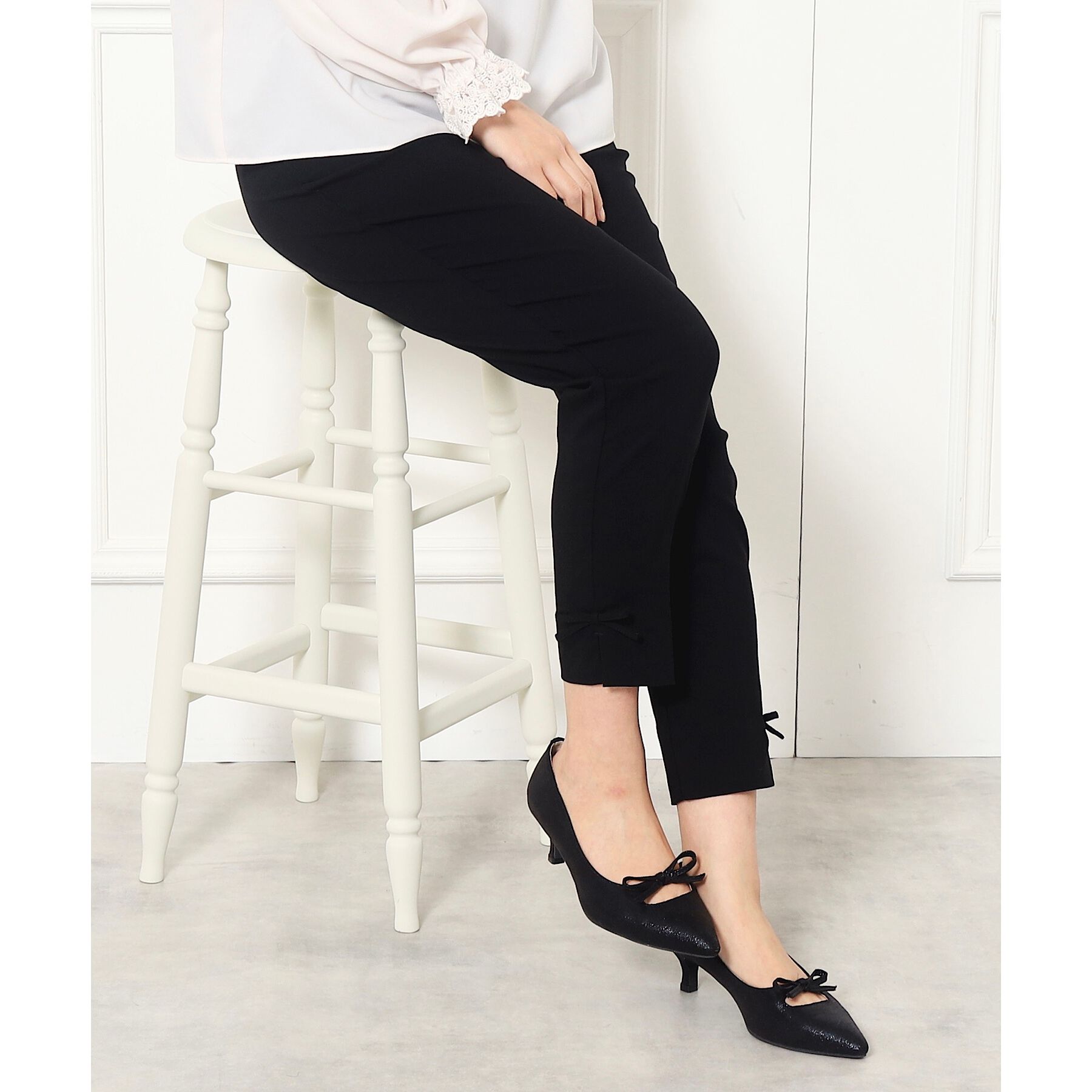 Couture broach「【ラクチン、きれい見えパンツ】リボンハイパーストレッチパンツ」|その他|ﾌﾞﾗｯｸ(019)