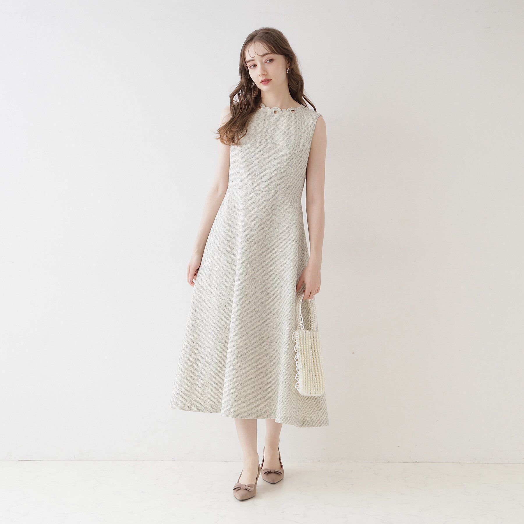 Couture broach「【美シルエット・上品ワンピ】エンブロネック ツイードワンピ」|ワンピース|