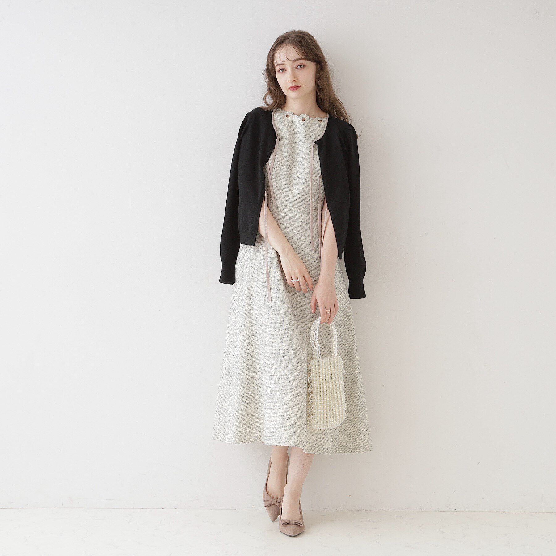 Couture broach「【美シルエット・上品ワンピ】エンブロネック ツイードワンピ」|ワンピース|
