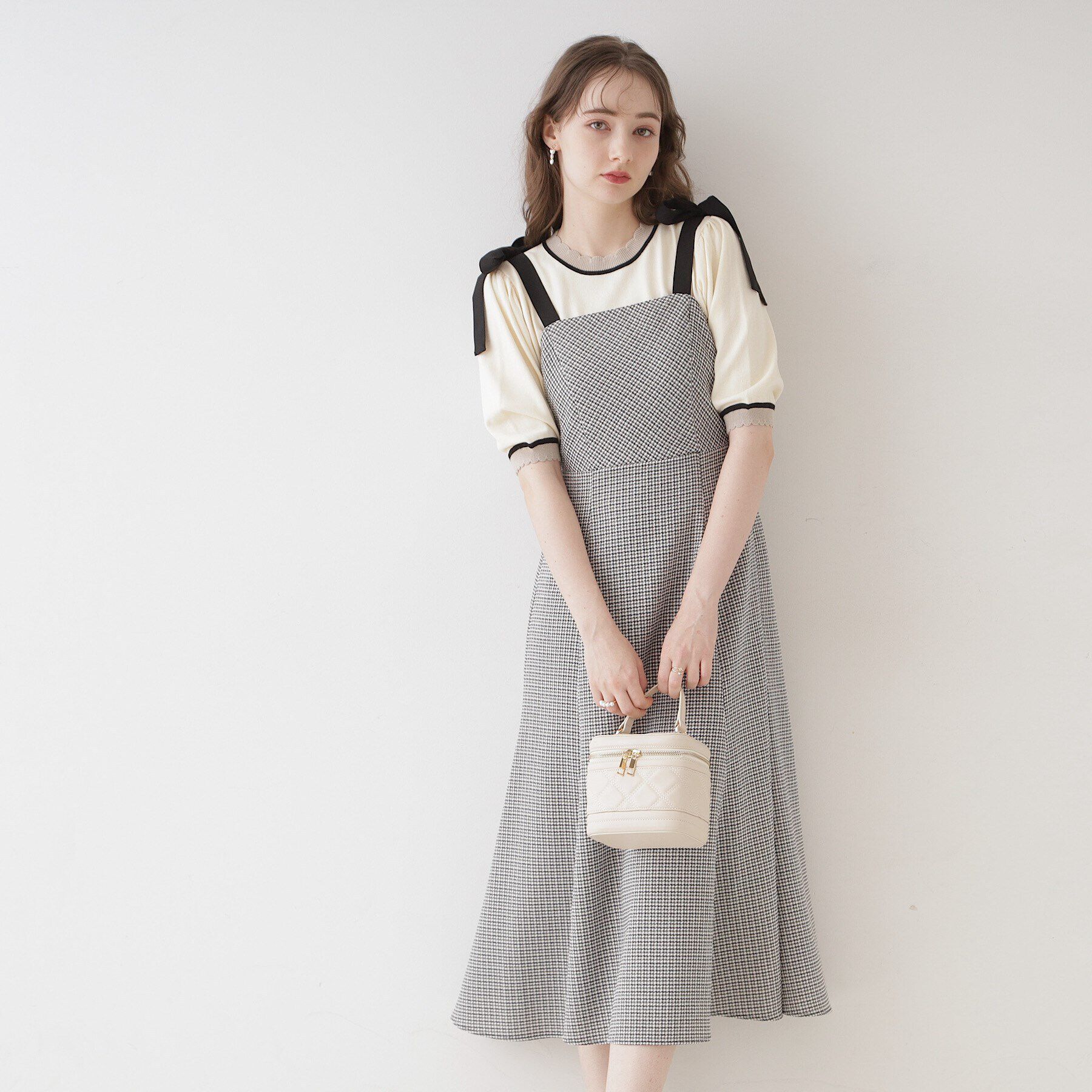 Couture broach「【着映えするワンピース】肩リボンチェックワンピース」|ワンピース|