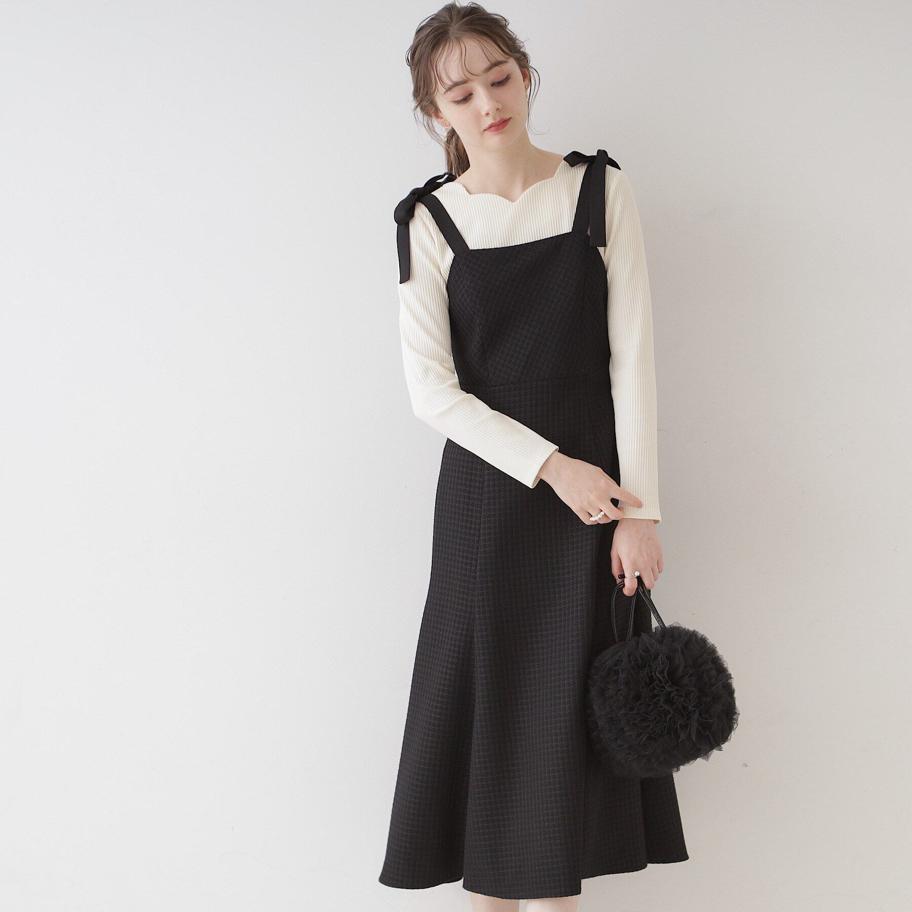 Couture broach「【着映えするワンピース】肩リボンチェックワンピース」|ワンピース|