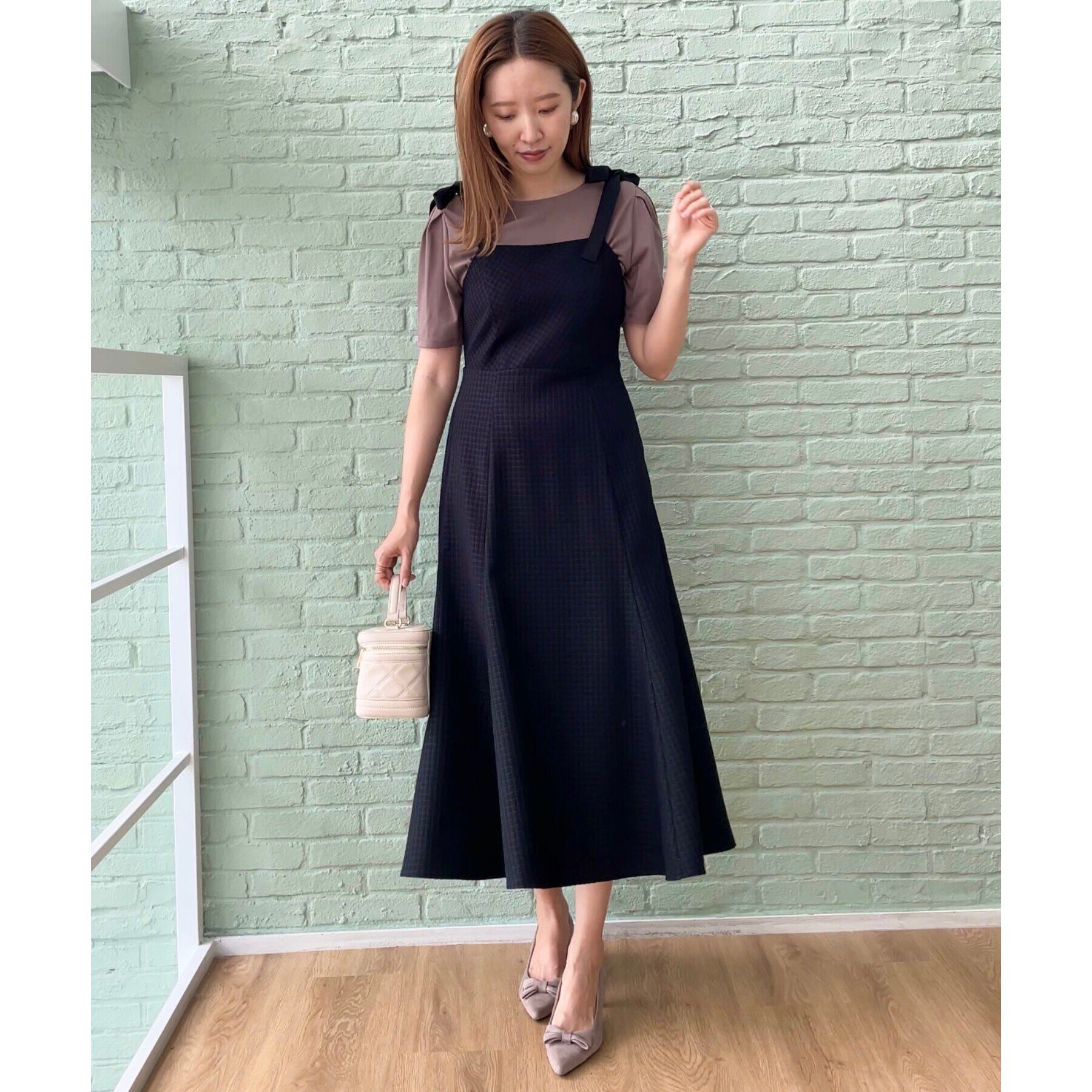 Couture broach「【着映えするワンピース】肩リボンチェックワンピース」|ワンピース|