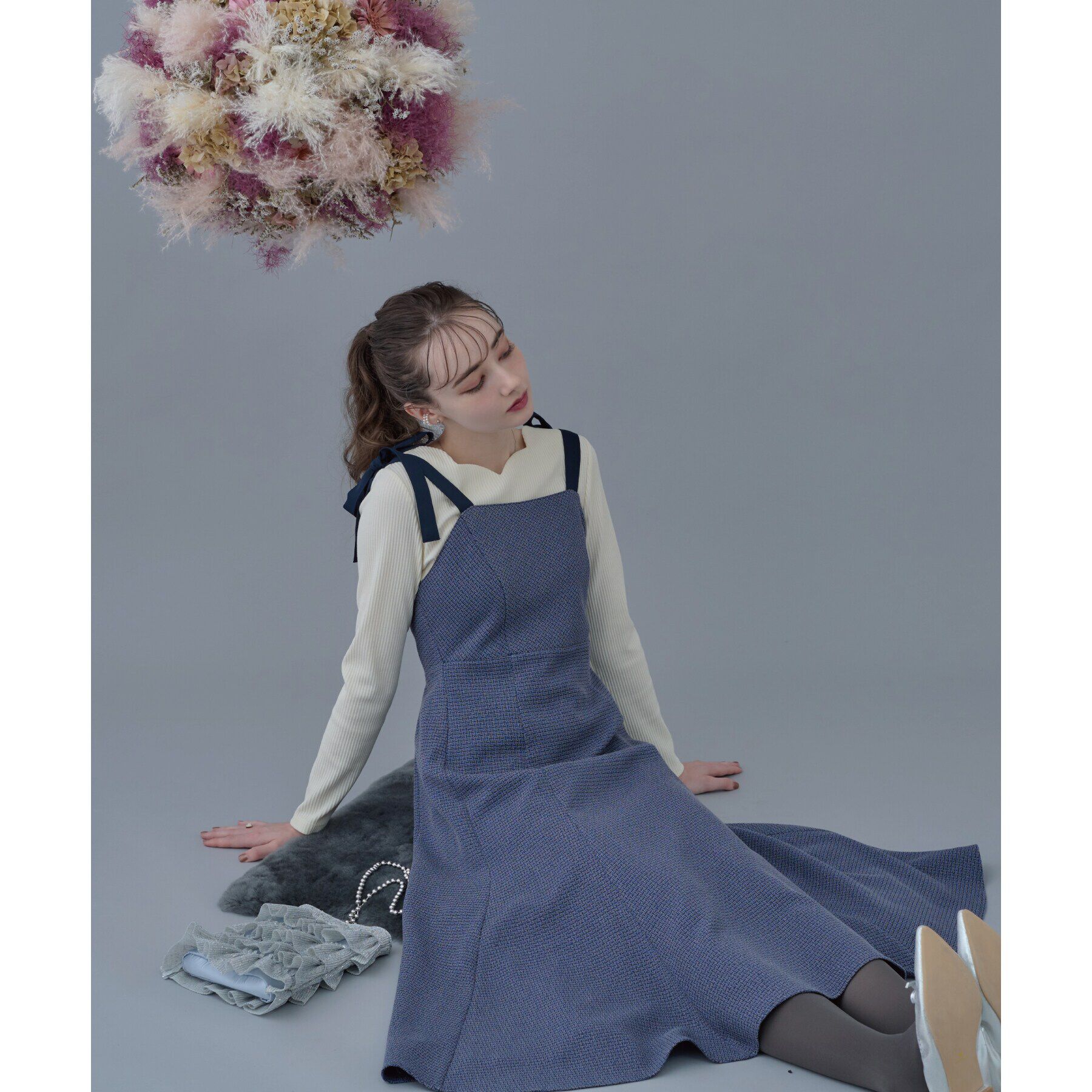 Couture broach「【着映えするワンピース】肩リボンチェックワンピース」|ワンピース|ﾌﾞﾙｰ(293)