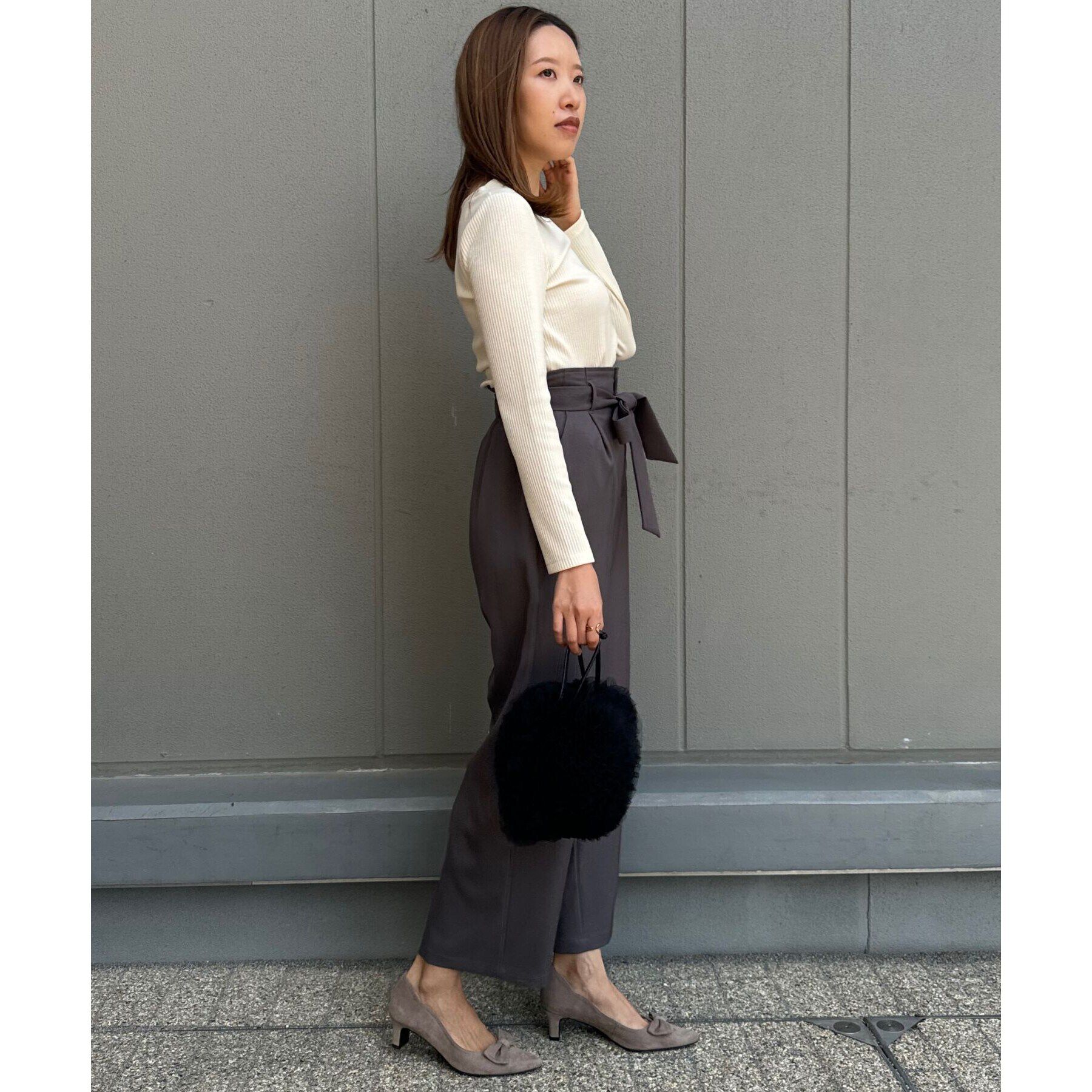 Couture broach「【顔まわりスッキリ・マシンウォッシャブル】ハートネックテレコトップス」|Tシャツ・カットソー|