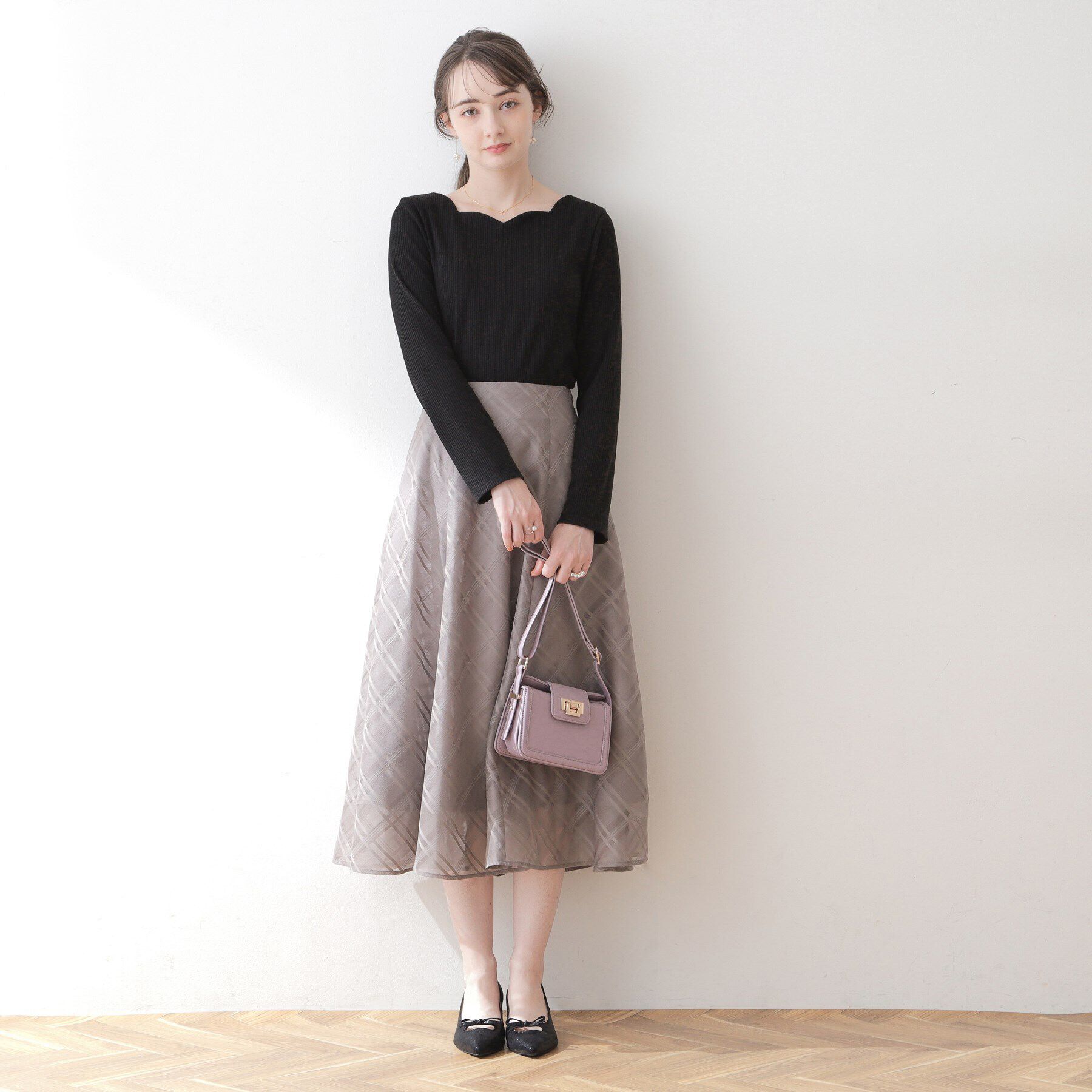 Couture broach「【顔まわりスッキリ・マシンウォッシャブル】ハートネックテレコトップス」|Tシャツ・カットソー|